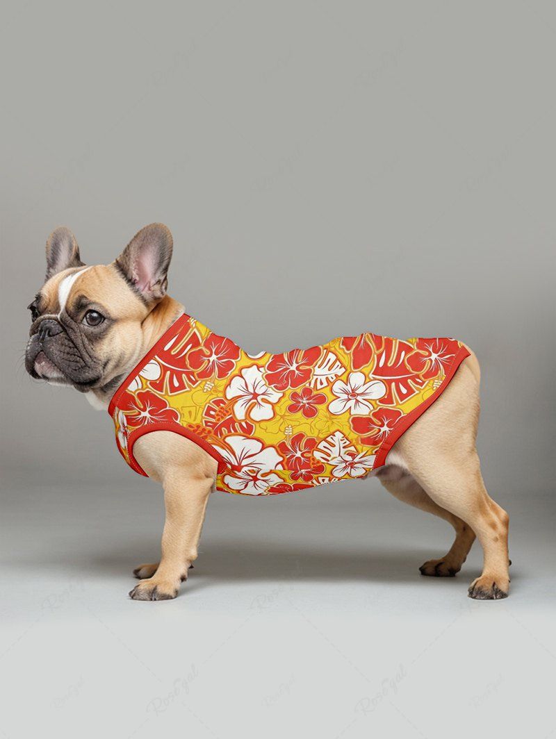 Pet's Tripical Leaf Hibiscus Flowers Printed Hawaii Tank Top