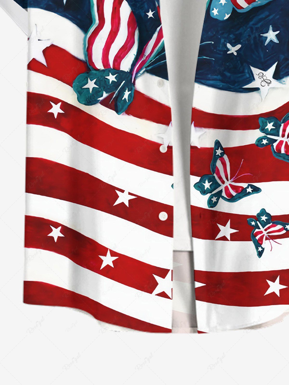 Plus Size Patriotic American Flag Butterfly Printed Buttons Pocket Shirt For Men