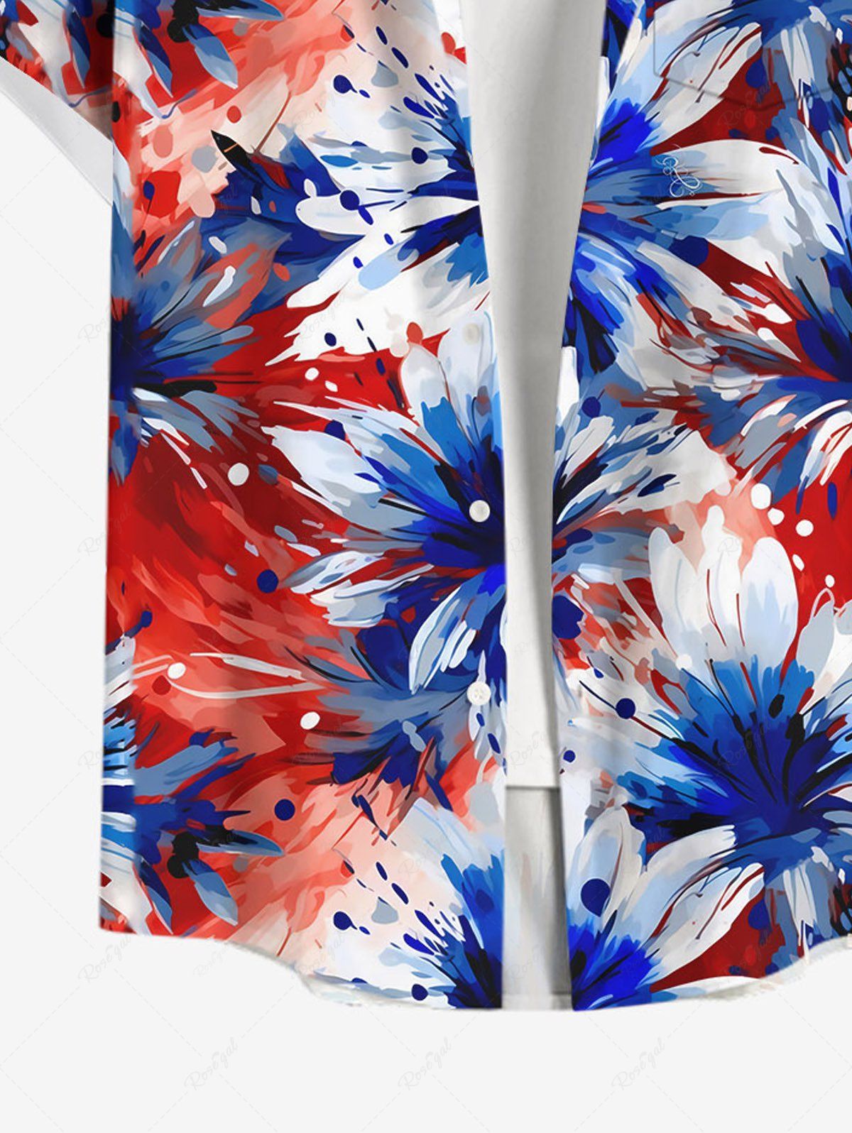 Plus Size Daisy Flower Patriotic American Flag Colors Oil Painting Printed Buttons Pocket Shirt For Men