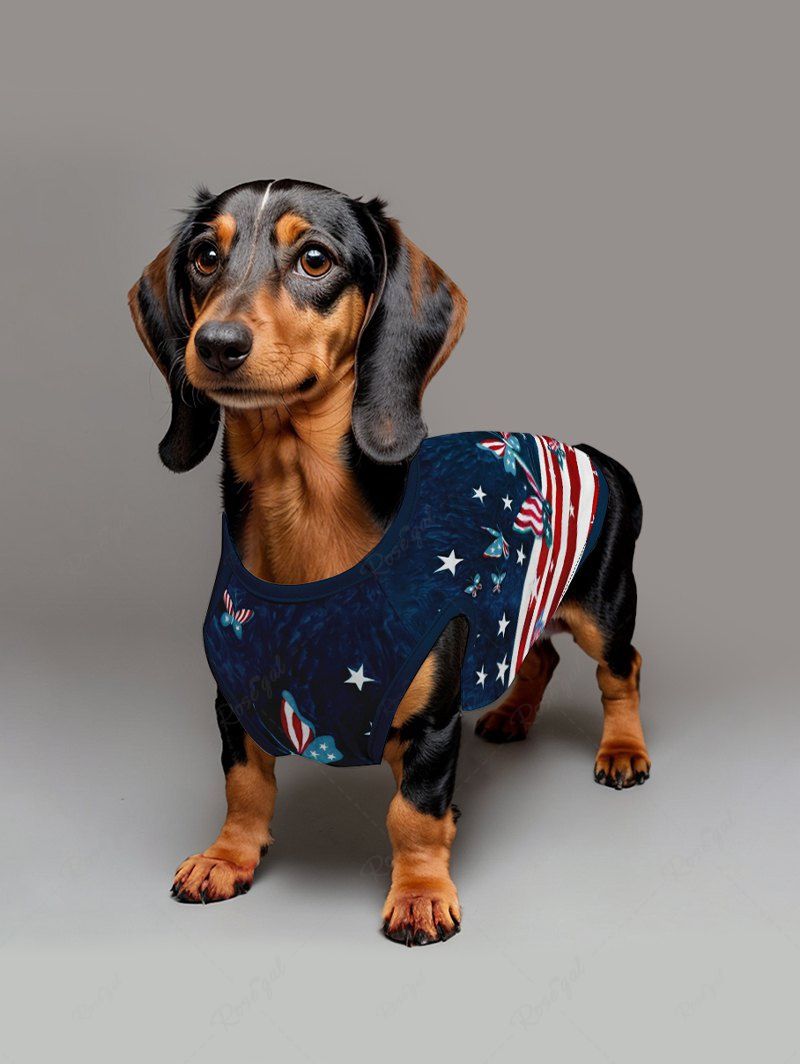 Patriotic American Flag Butterfly Print Tank Top and Shirts Dog and Owner Matching Outfits