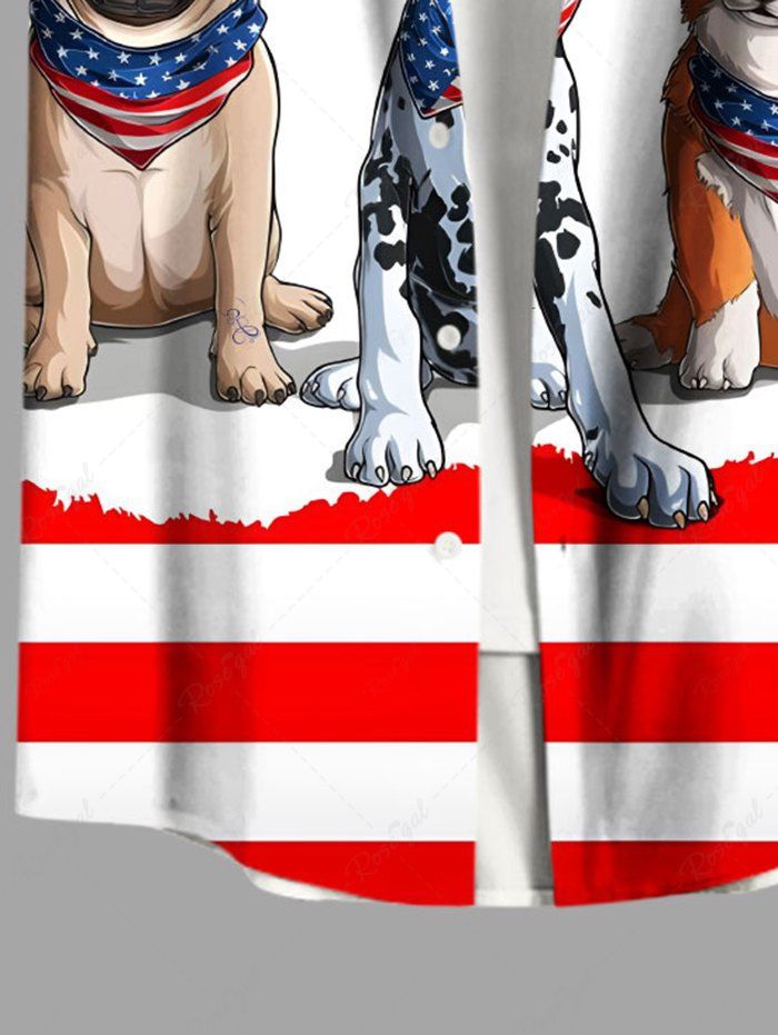 Plus Size Patriotic American Flag Dog Printed Button Pocket Shirt For Men