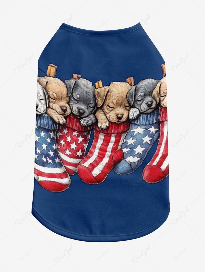 Pet's Patriotic American Flag Sleeping Dog Printed Tank Top