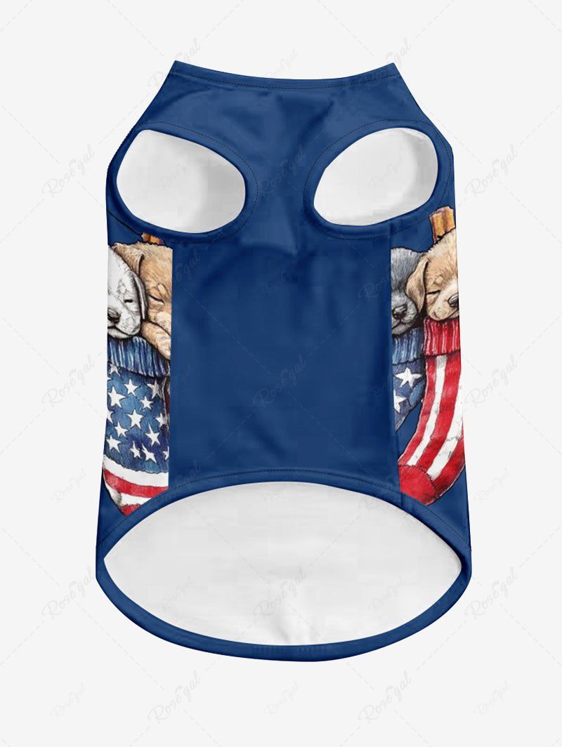 Pet's Patriotic American Flag Sleeping Dog Printed Tank Top