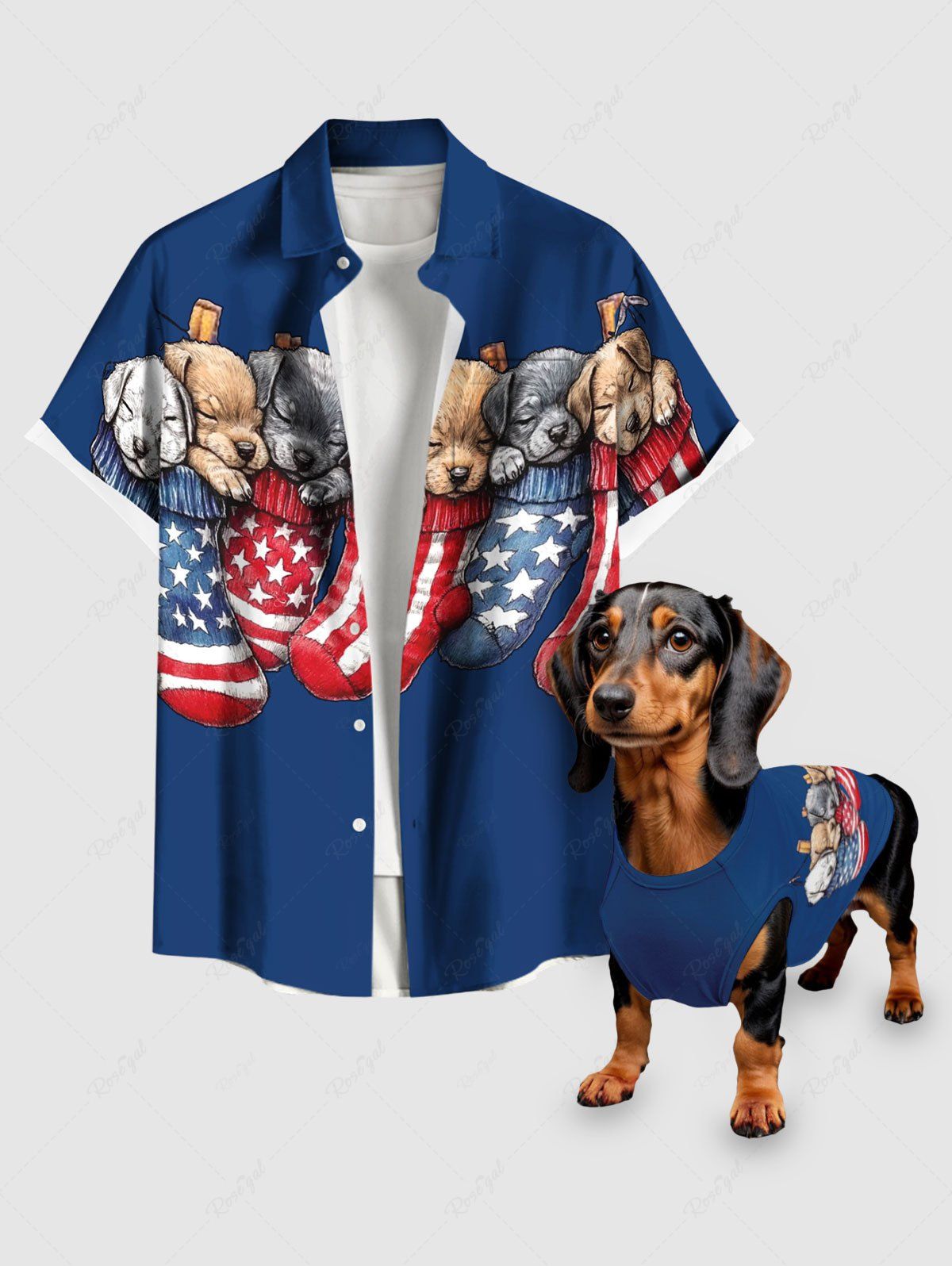 Patriotic American Flag Sleeping Puppy Print Shirt Tank Top Dog And Owner Matching Outfits
