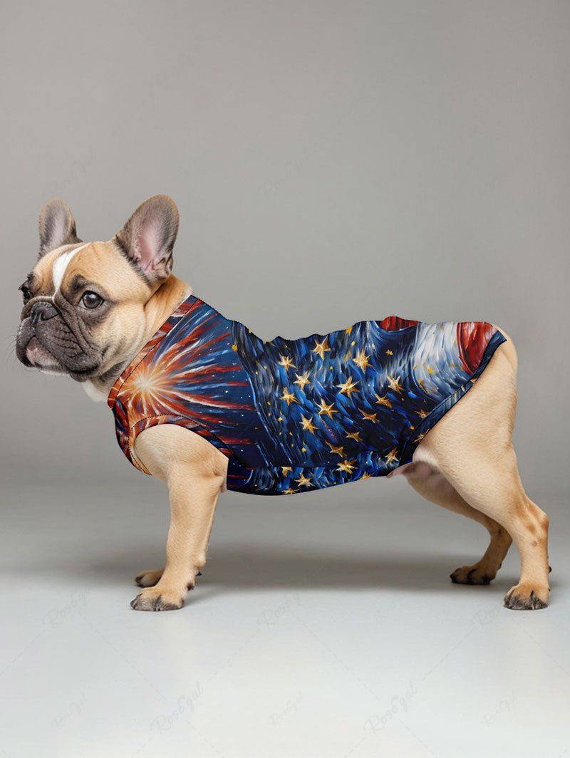 Patriotic American Flag Fireworks Oil Painting Print Tank Top and Shirts Dog and Owner Matching Outfits