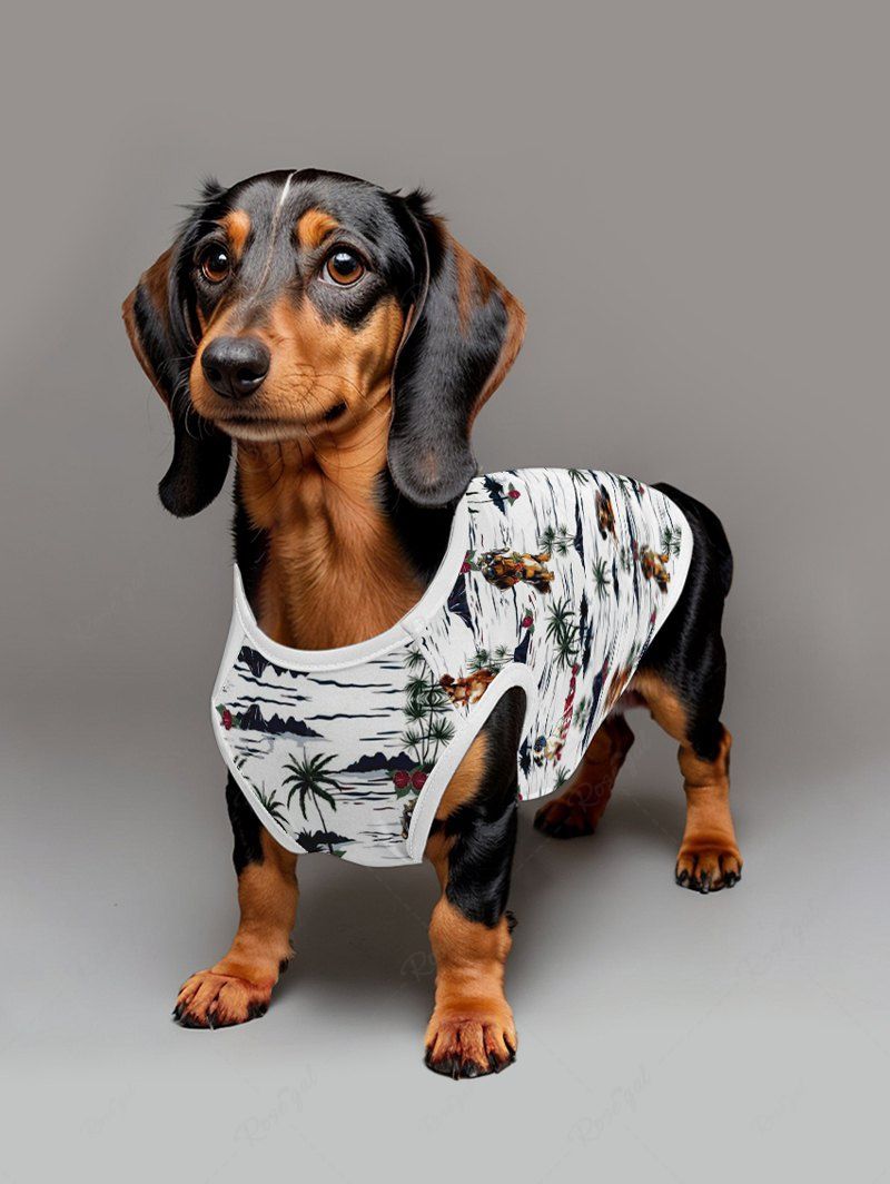 Pet's Coconut Tree Dogs Printed Hawaii Tank Top