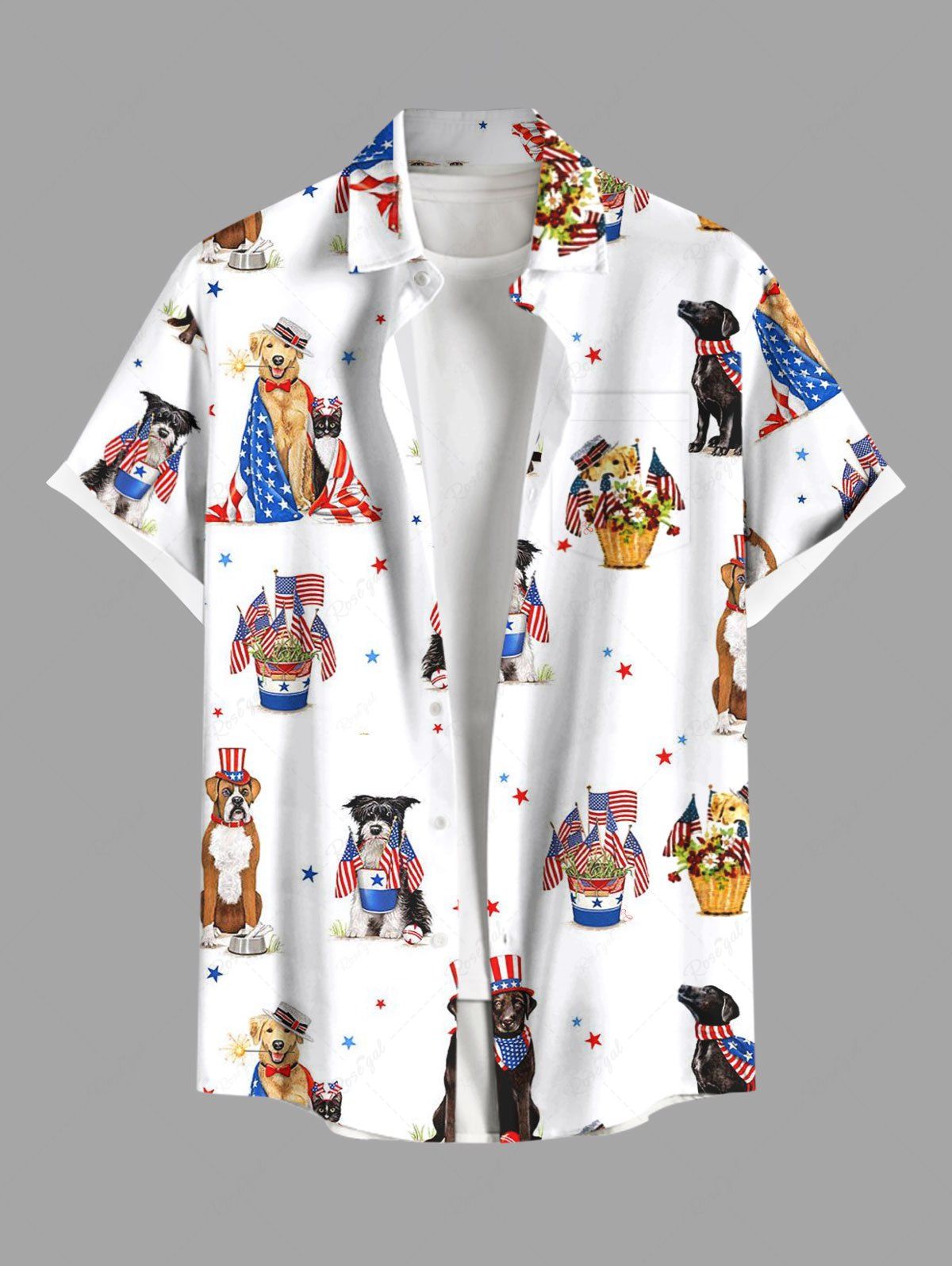 Patriotic American Flag Puppy Flower Basket Print Shirt Tank Top Dog And Owner Matching Outfits