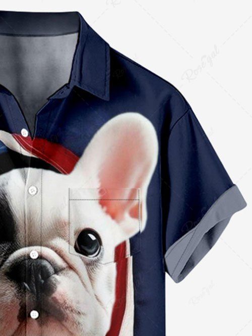 Plus Size Patriotic American Flag Dog Printed Button Pocket Shirt For Men