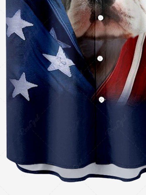 Plus Size Patriotic American Flag Dog Printed Button Pocket Shirt For Men