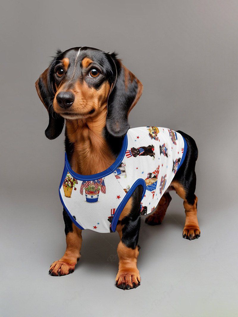 Patriotic American Flag Puppy Flower Basket Print Shirt Tank Top Dog And Owner Matching Outfits