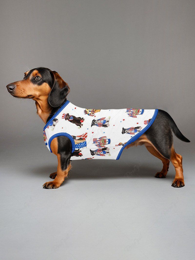 Pet's Patriotic American Flag Dog Flower Basket Printed Tank Top