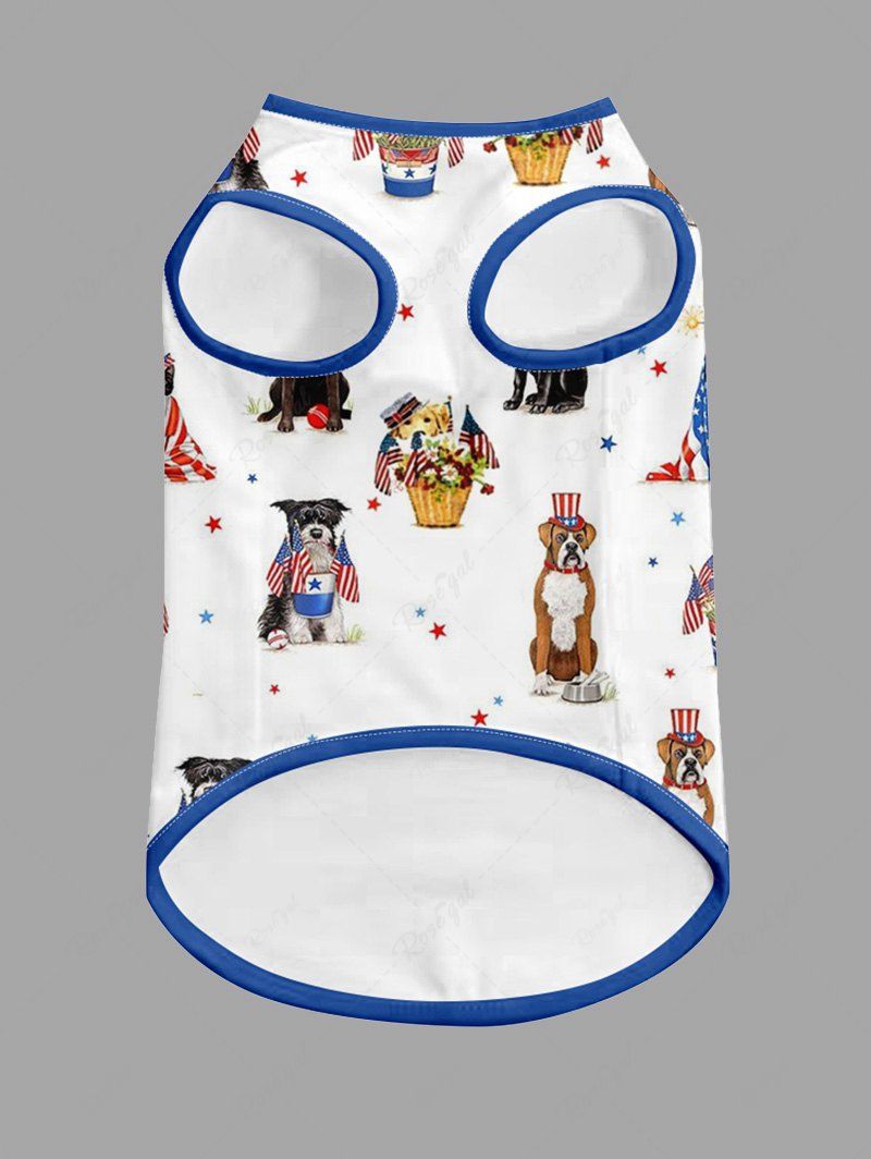 Pet's Patriotic American Flag Dog Flower Basket Printed Tank Top