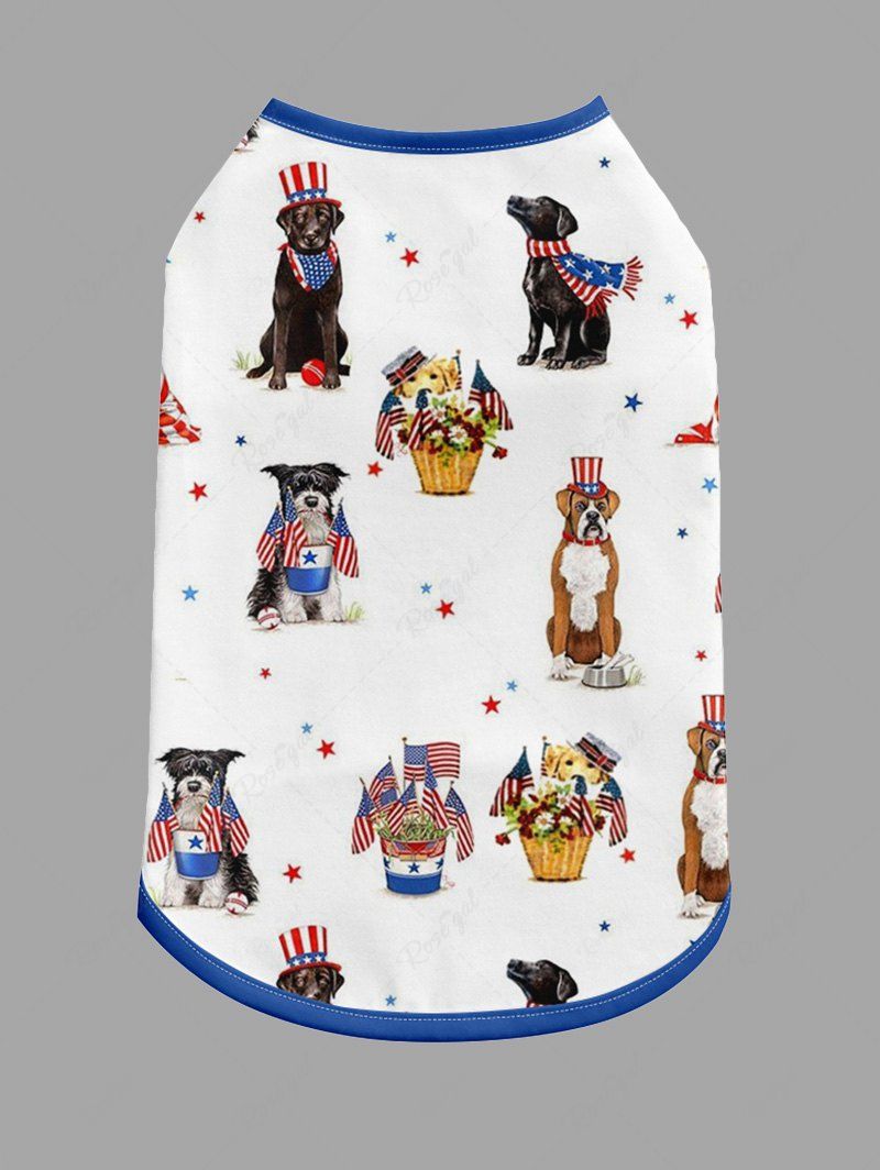 Patriotic American Flag Puppy Flower Basket Print Shirt Tank Top Dog And Owner Matching Outfits