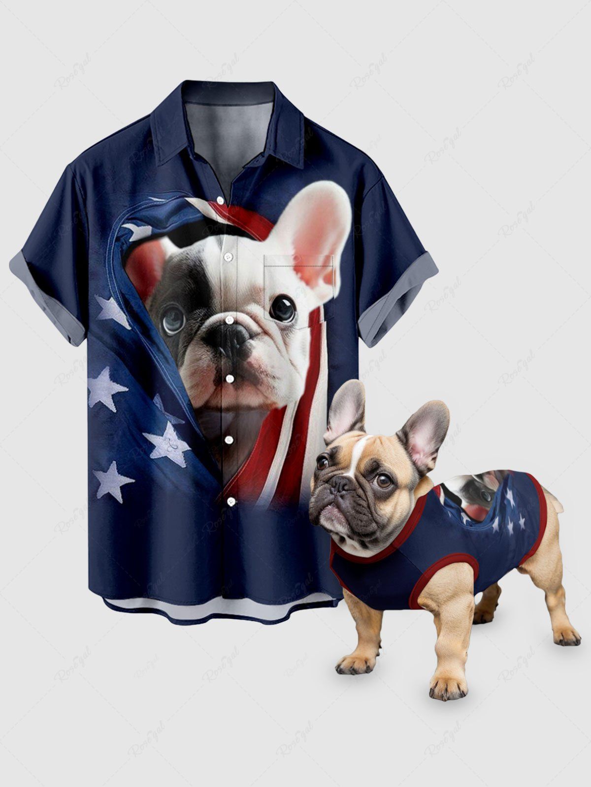 Patriotic American Flag Puppy Print Shirt Tank Top Dog And Owner Matching Outfits