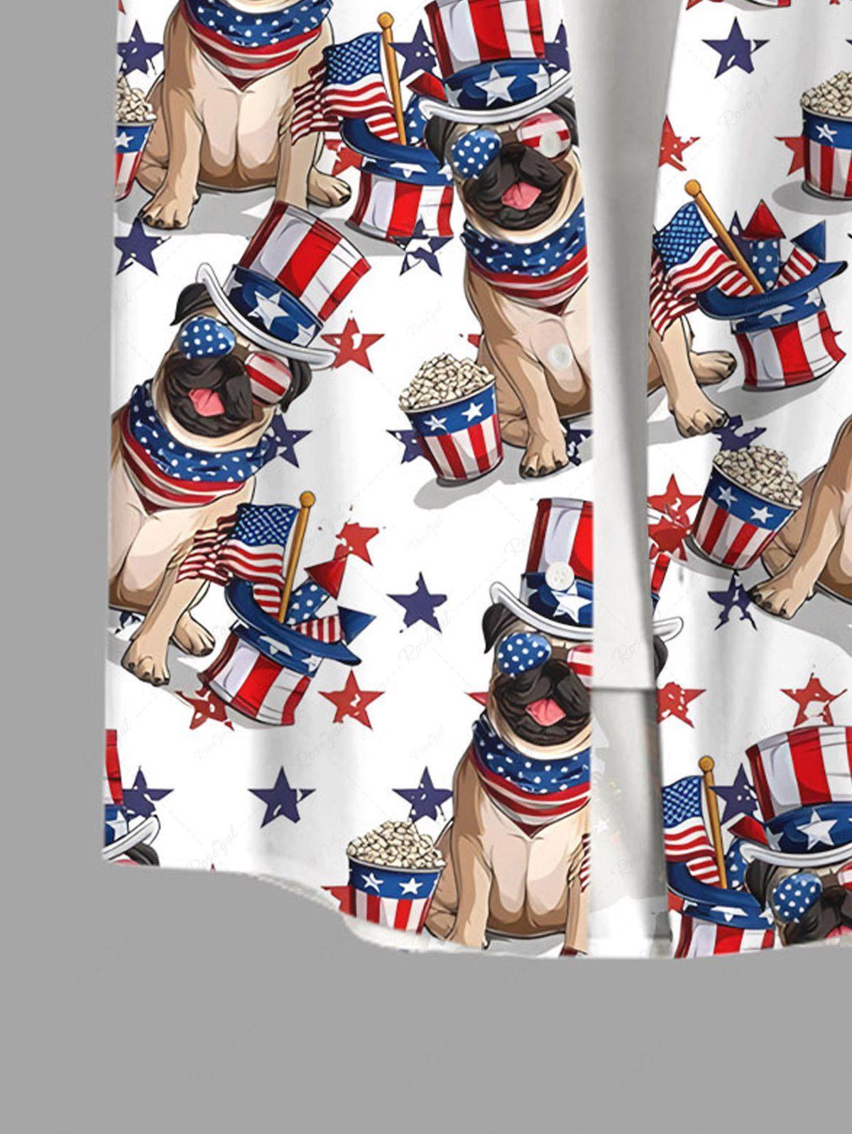 Plus Size Patriotic American Flag Dogs Printed Buttons Pocket Shirt For Men