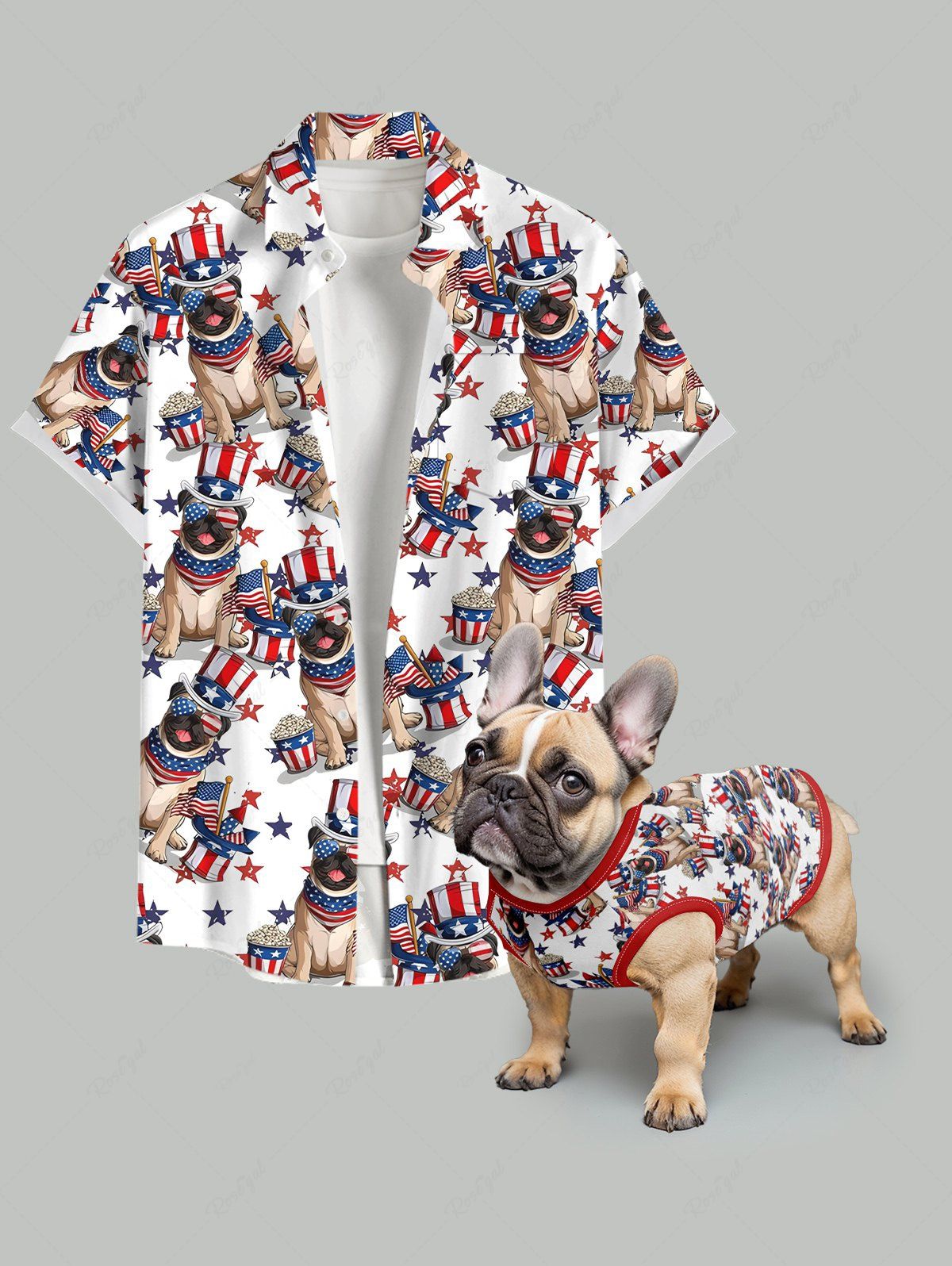 Patriotic American Flag Dogs Print Tank Top and Shirt Dog and Owner Matching Outfits