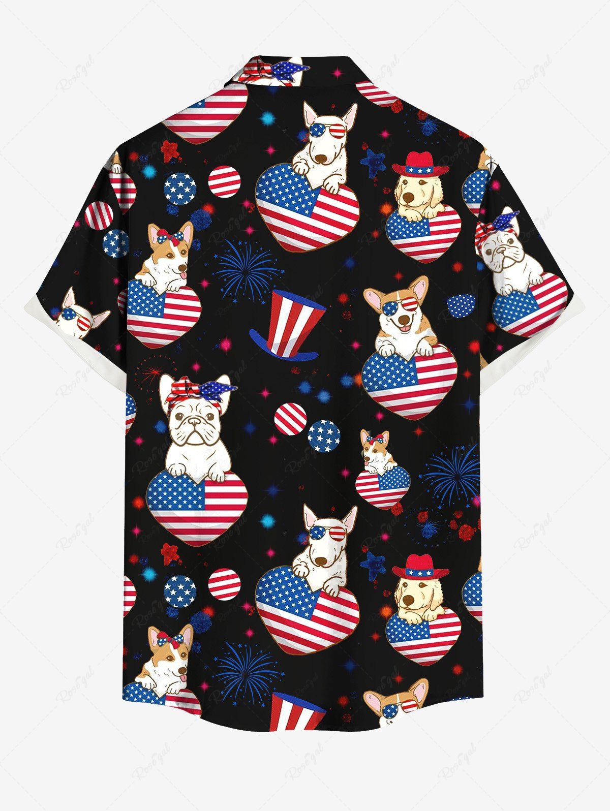 Plus Size Patriotic American Flag Heart Dog Printed Buttons Pocket Shirt For Men
