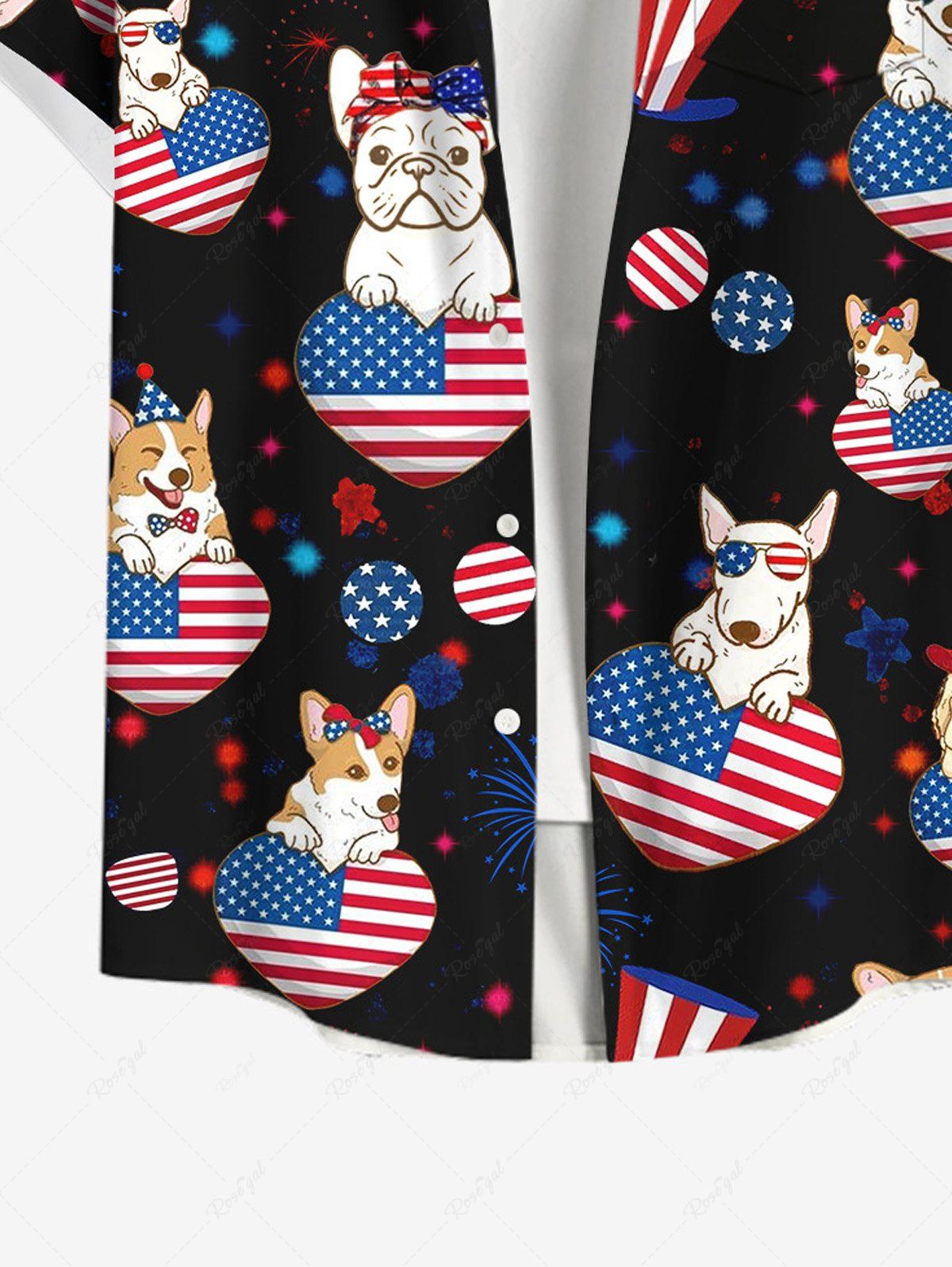 Plus Size Patriotic American Flag Heart Dog Printed Buttons Pocket Shirt For Men