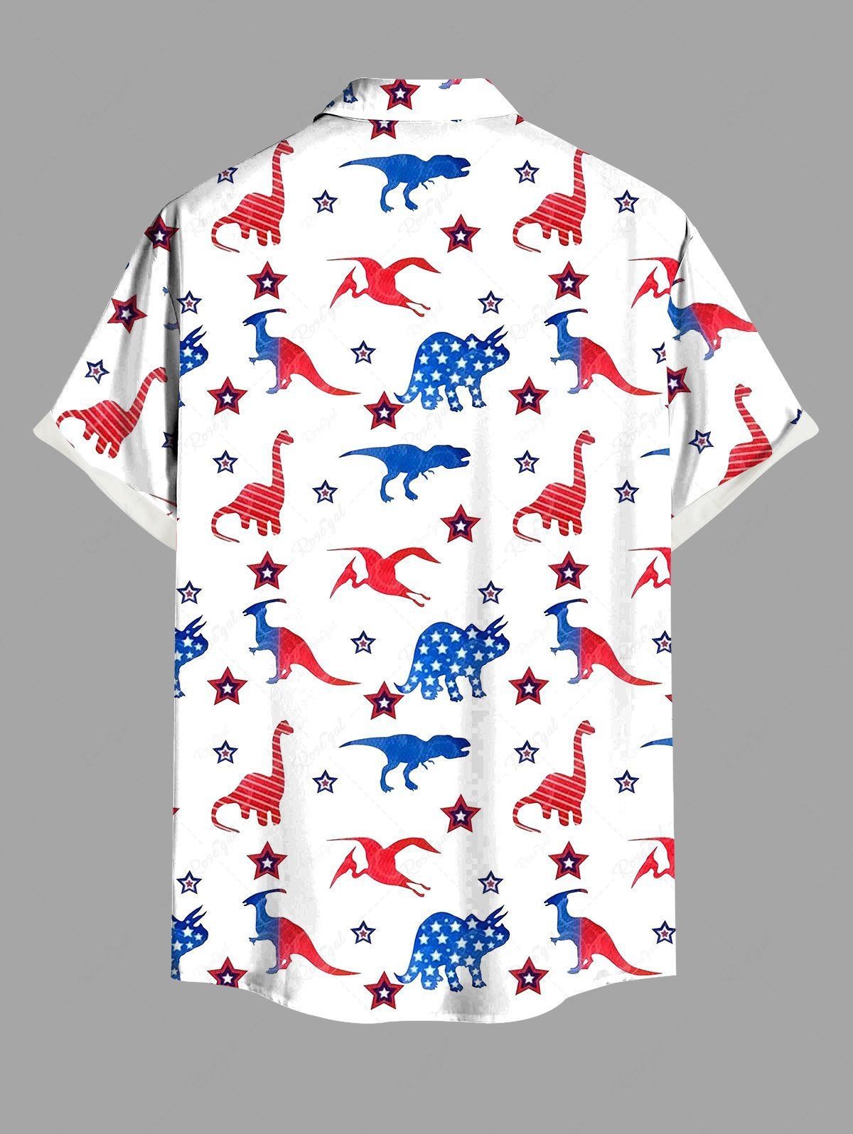 Plus Size Patriotic American Flag Dinosaur Star Printed Buttons Pocket Shirt For Men