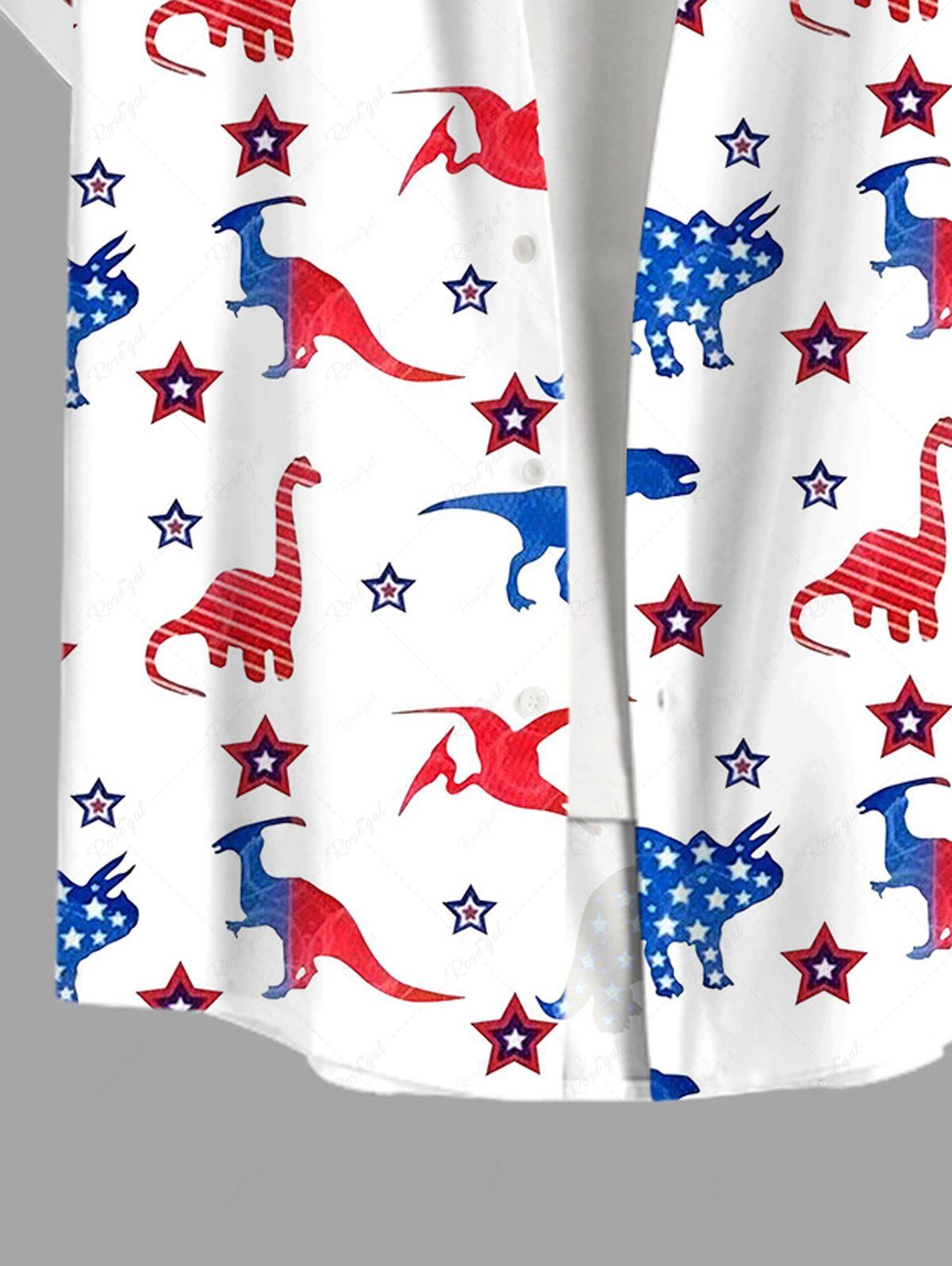 Plus Size Patriotic American Flag Dinosaur Star Printed Buttons Pocket Shirt For Men