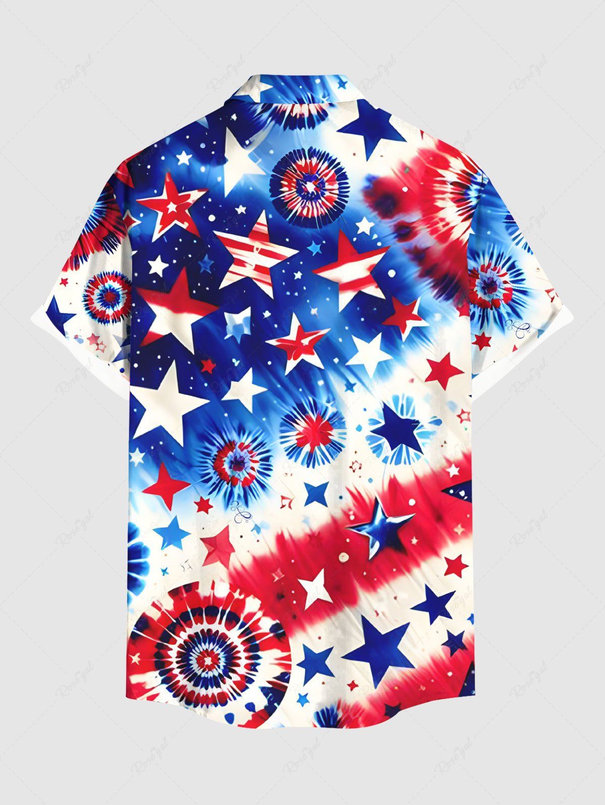 Plus Size Tie Dye Spiral Galaxy Patriotic American Flag Printed Button Pocket Shirt For Men