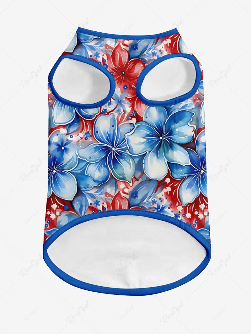 Pet's Patriotic American Flag Floral Printed Hawaii Tank Top