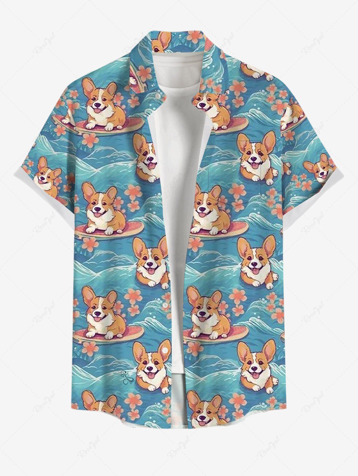 Dogs Sea Waves Flowers Print Tank Top and Shirt Dog and Owner Matching Outfits