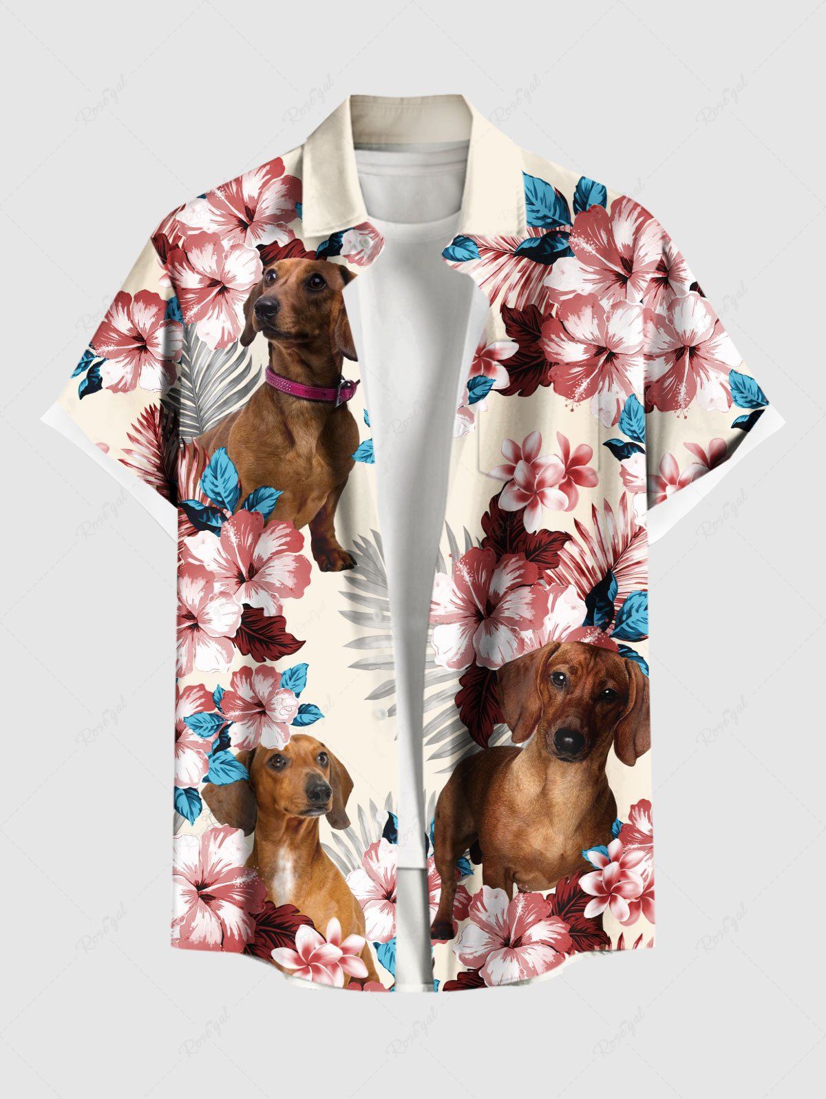 Hibiscus Floral Tropical Leaves Print Hawaii Shirt Dog And Owner Matching Outfits