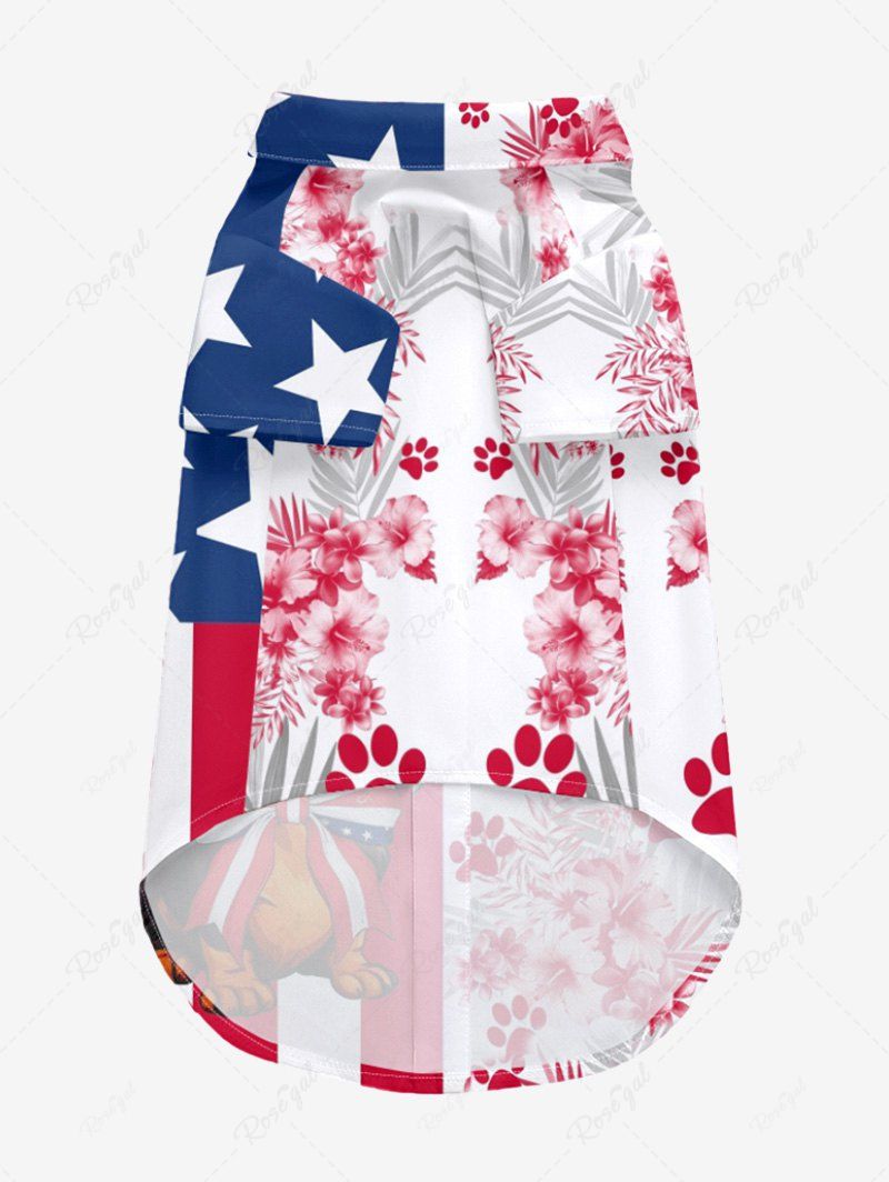 Patriotic American Flag Dog Hibiscus Floral Tropical Leaves Paw Print Shirt Dog And Owner Matching Outfits