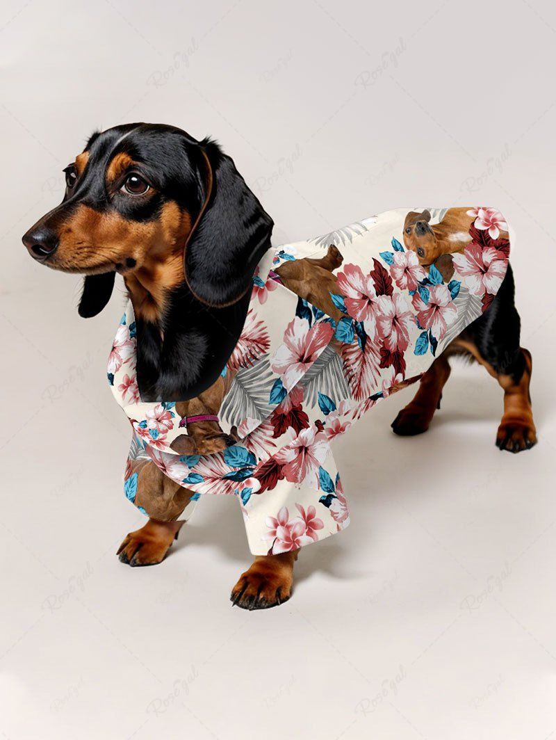 Hibiscus Floral Tropical Leaves Print Hawaii Shirt Dog And Owner Matching Outfits