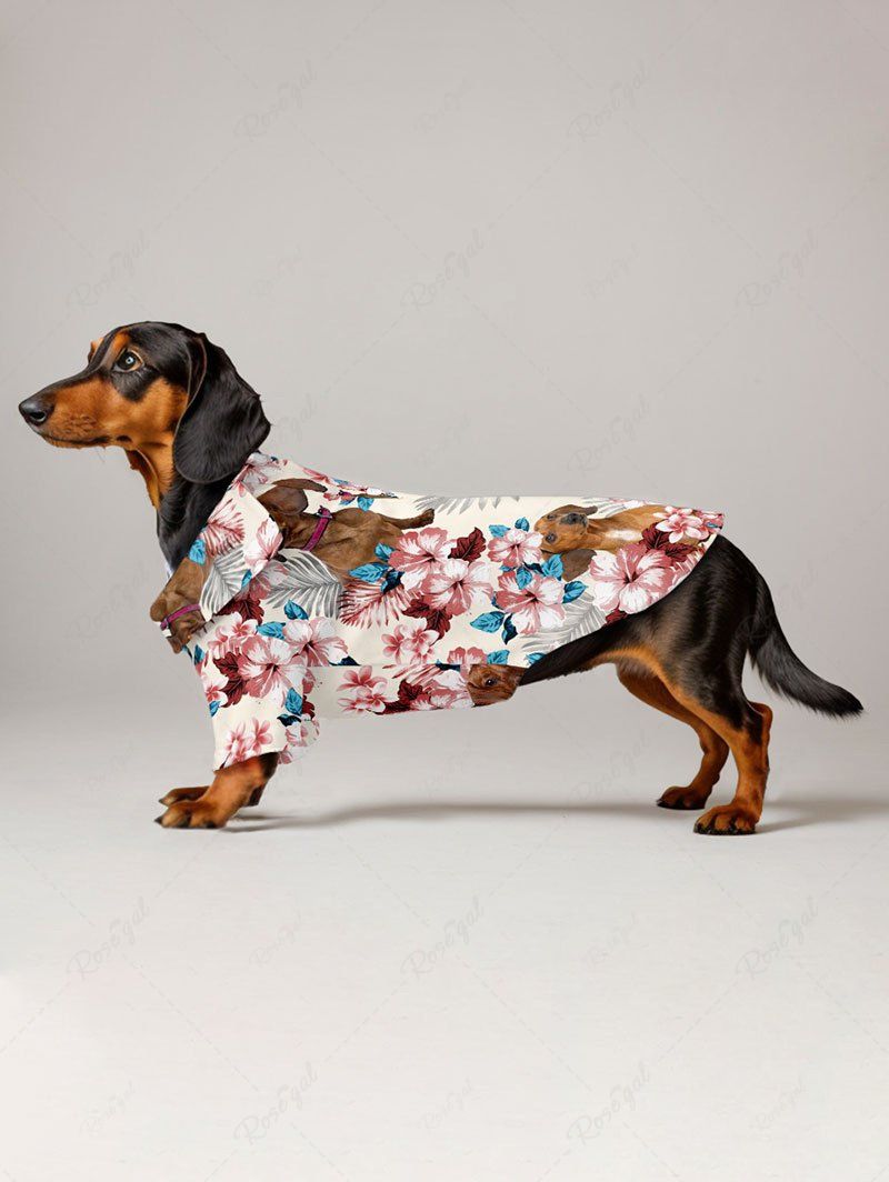 Hibiscus Floral Tropical Leaves Print Hawaii Shirt Dog And Owner Matching Outfits