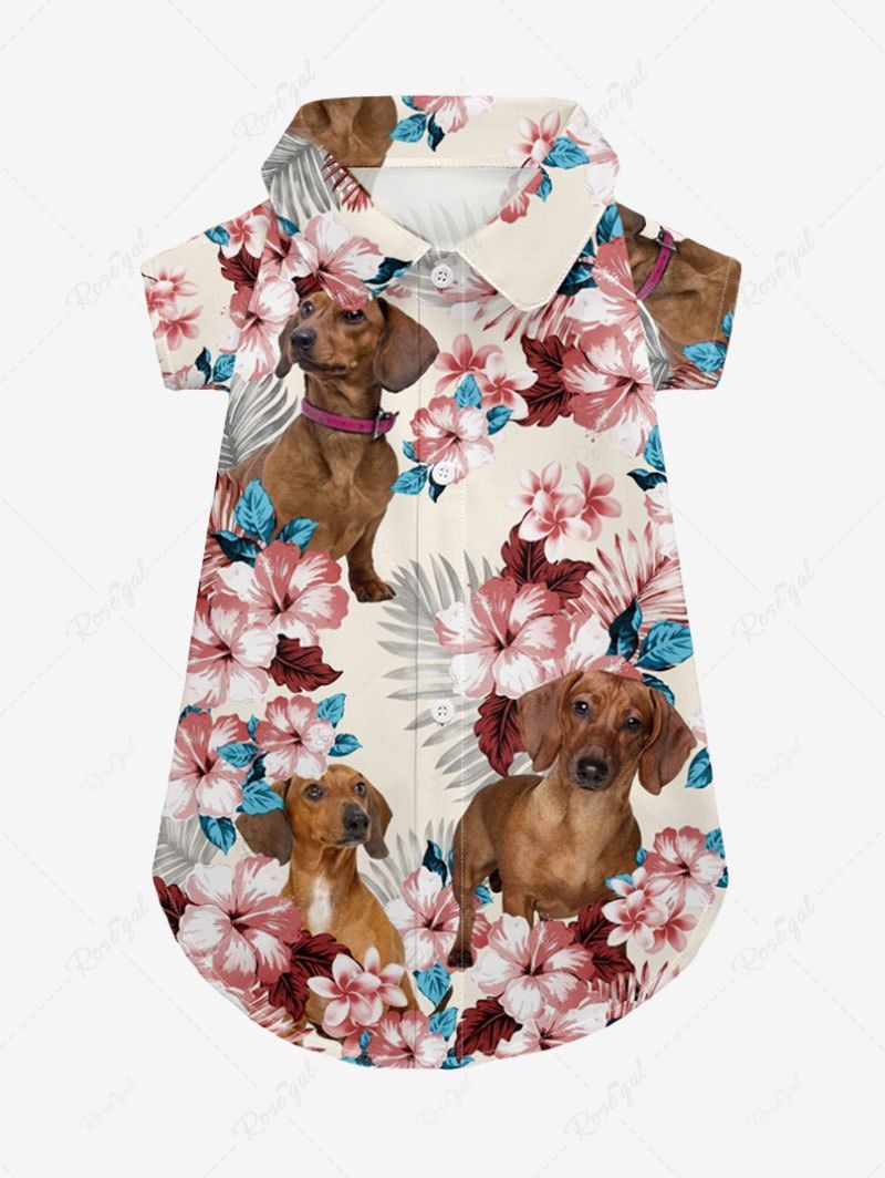 Pet's Hibiscus Floral Tropical Leaves Dog Printed Hawaii Button Shirt