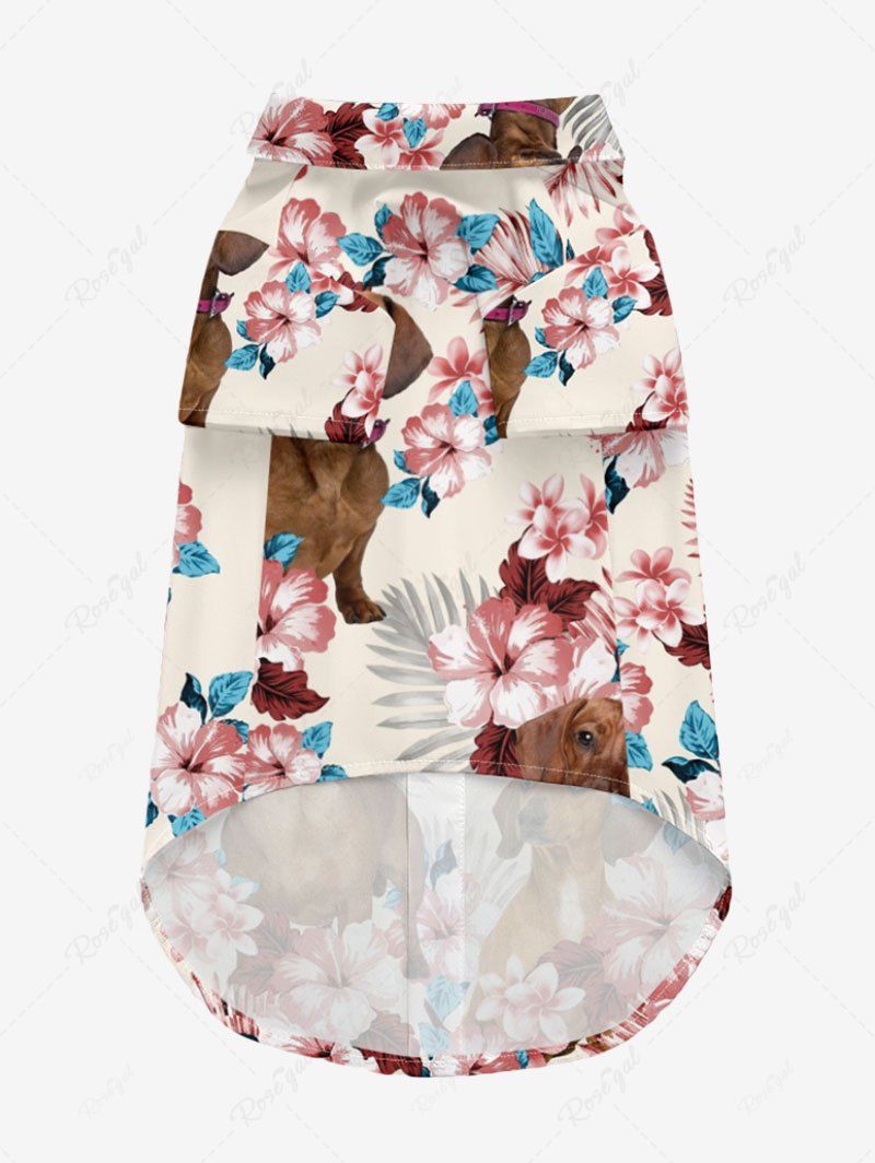 Pet's Hibiscus Floral Tropical Leaves Dog Printed Hawaii Button Shirt
