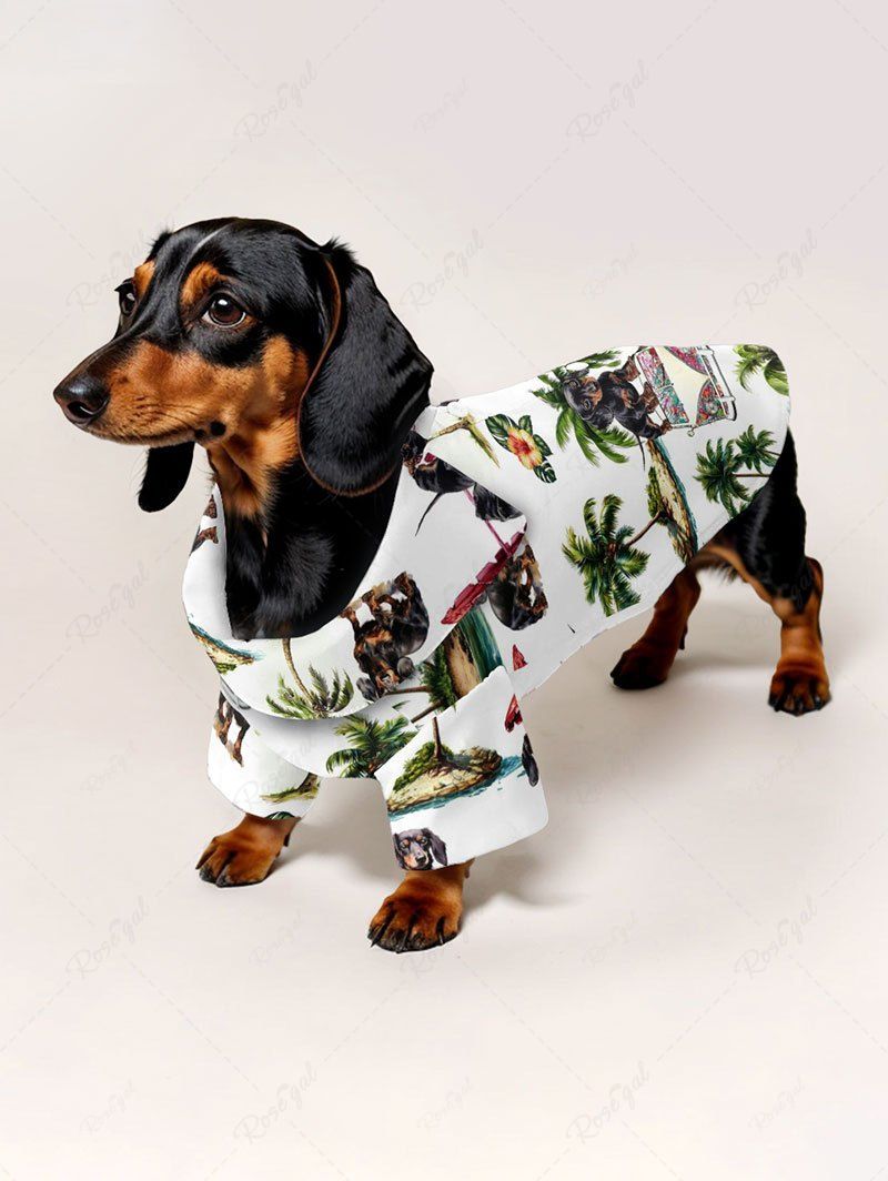 Coconut Tree Tropical Leaves Floral Print Hawaii Shirt Dog And Owner Matching Outfits