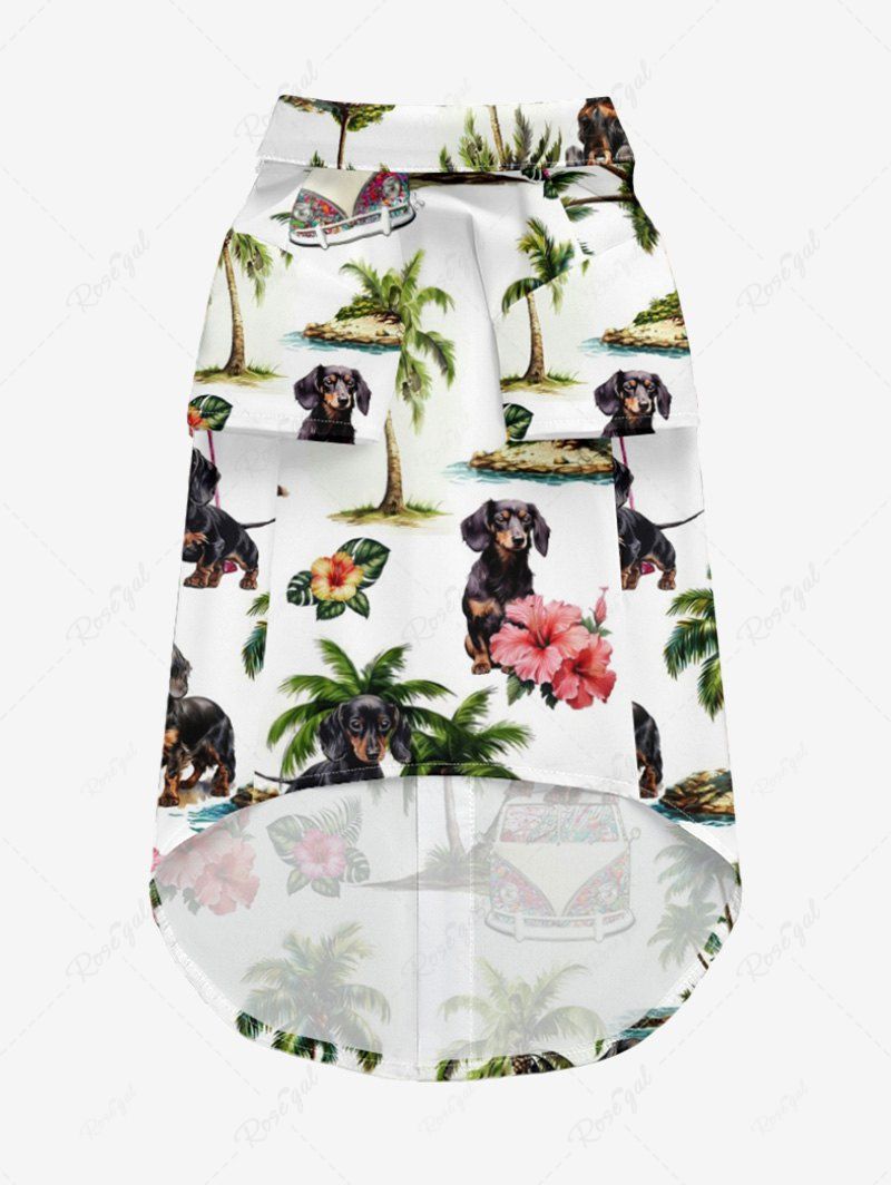 Coconut Tree Tropical Leaves Floral Print Hawaii Shirt Dog And Owner Matching Outfits