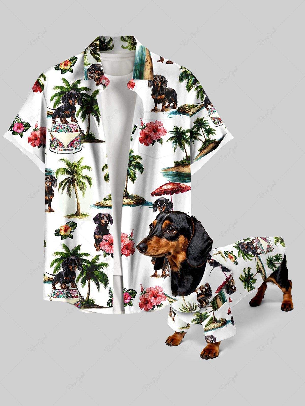 Coconut Tree Tropical Leaves Floral Print Hawaii Shirt Dog And Owner Matching Outfits