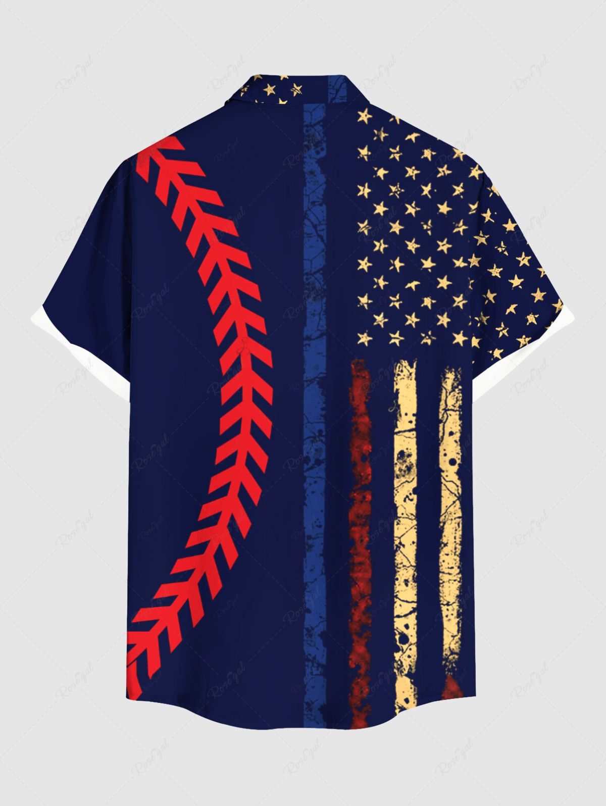 Plus Size Patriotic American Flag Curve Printed Button Pocket Shirt For Men
