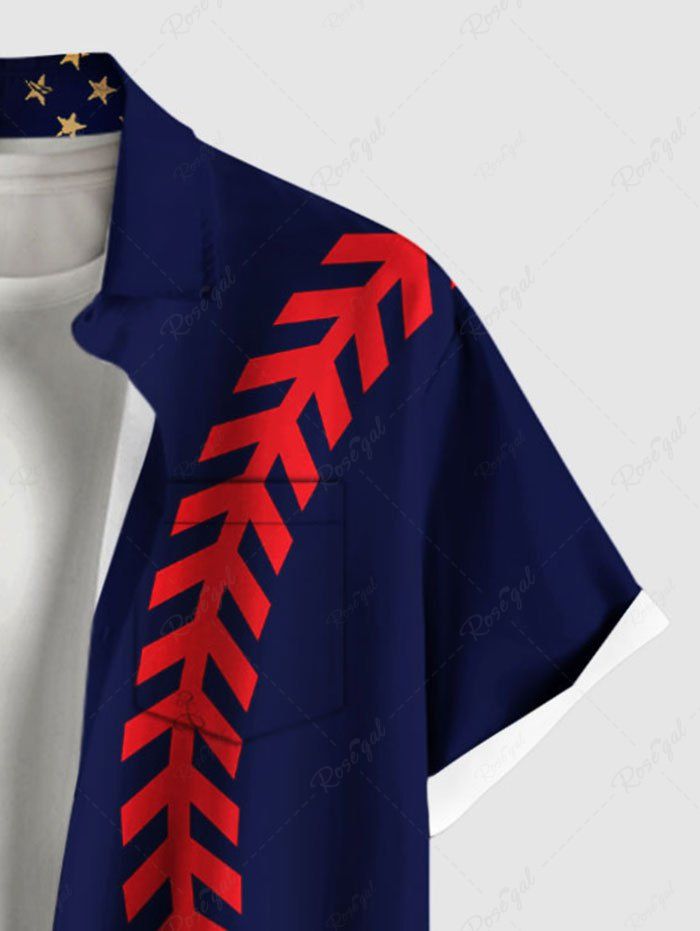 Plus Size Patriotic American Flag Curve Printed Button Pocket Shirt For Men
