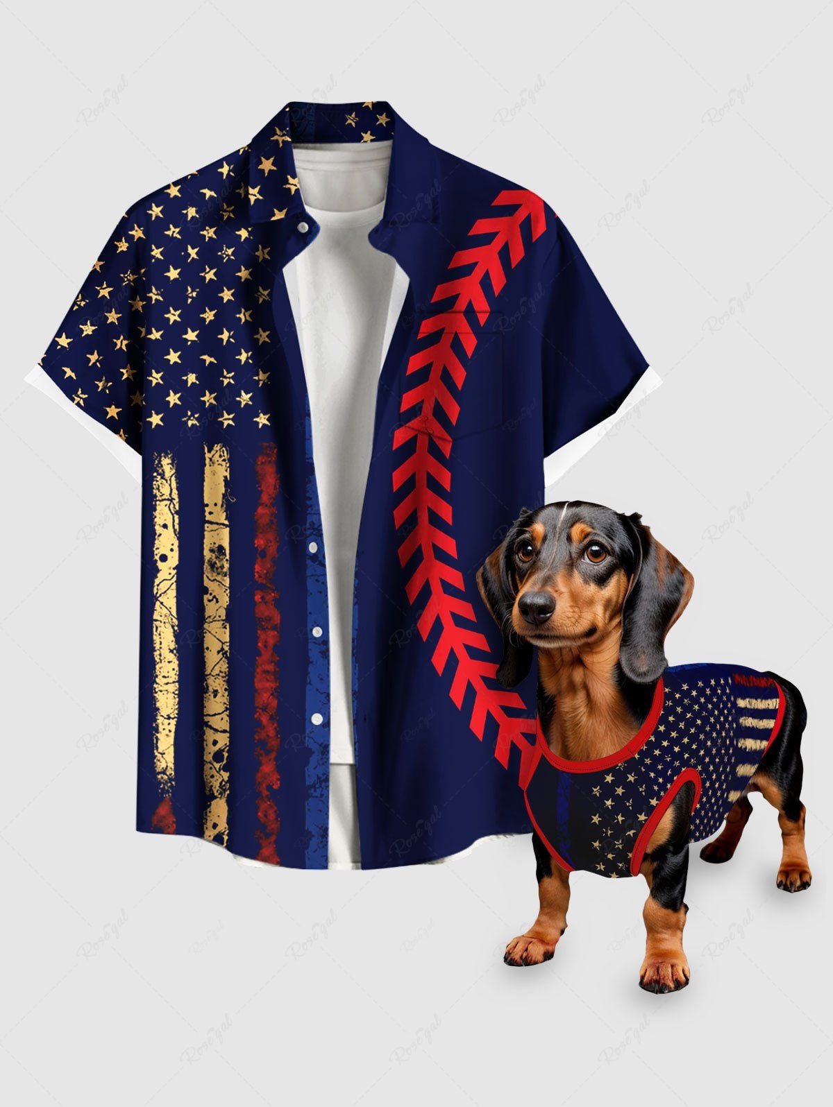 Patriotic American Flag Curve Printed Shirt Tank Top Dog And Owner Matching Outfits