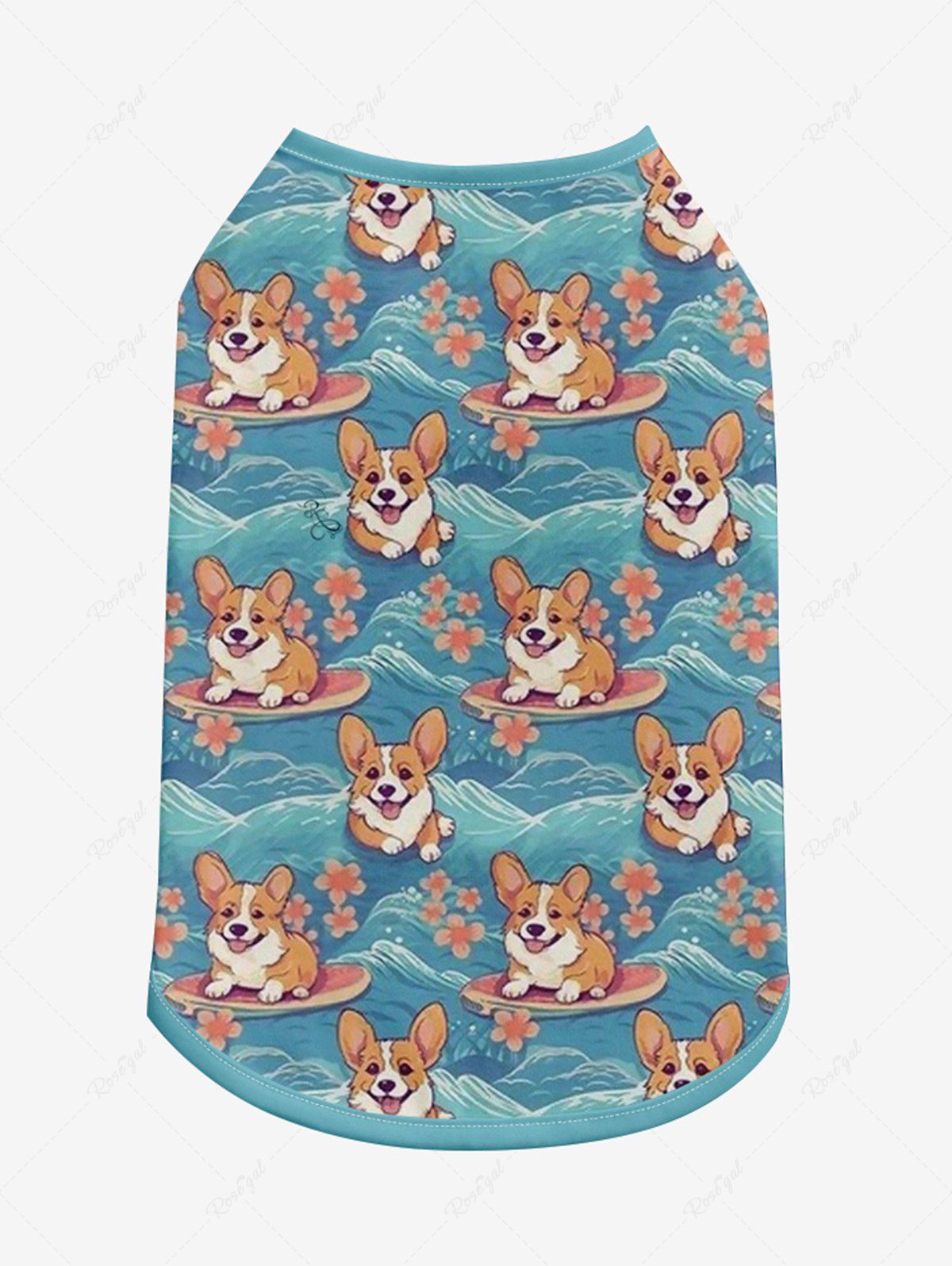 Dogs Sea Waves Flowers Print Tank Top and Shirt Dog and Owner Matching Outfits