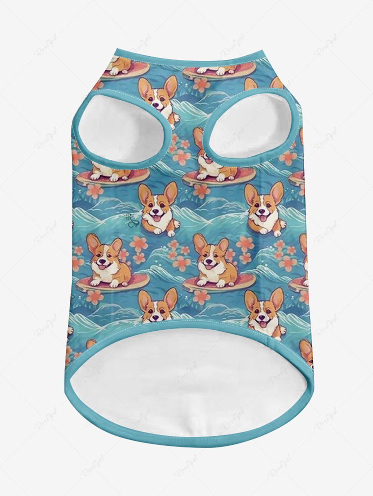 Pet's Dogs Sea Waves Flowers Printed Tank Top