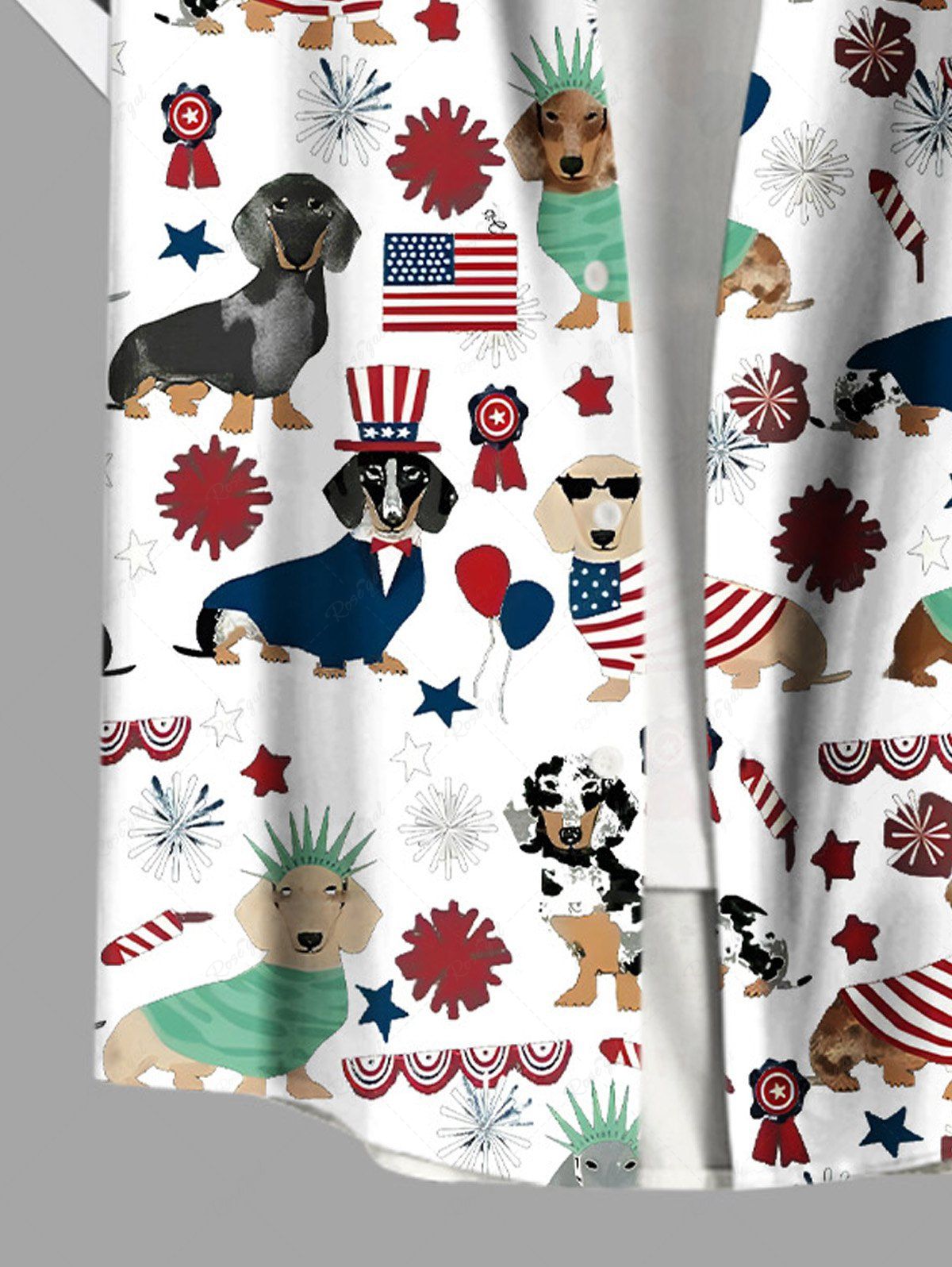 Plus Size Patriotic American Flag Dogs Printed Buttons Pocket Shirt For Men