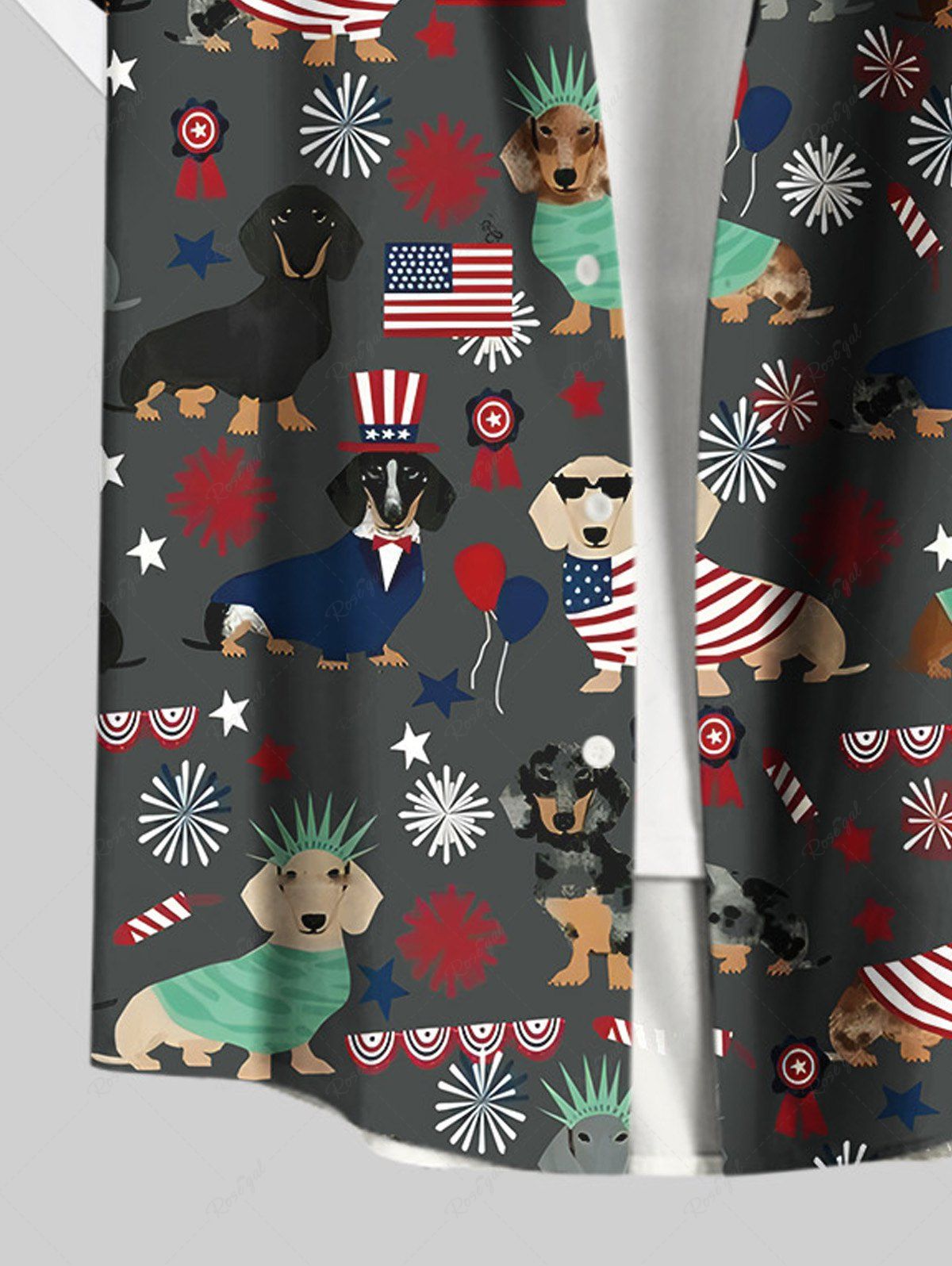 Plus Size Patriotic American Flag Dogs Printed Buttons Pocket Shirt For Men