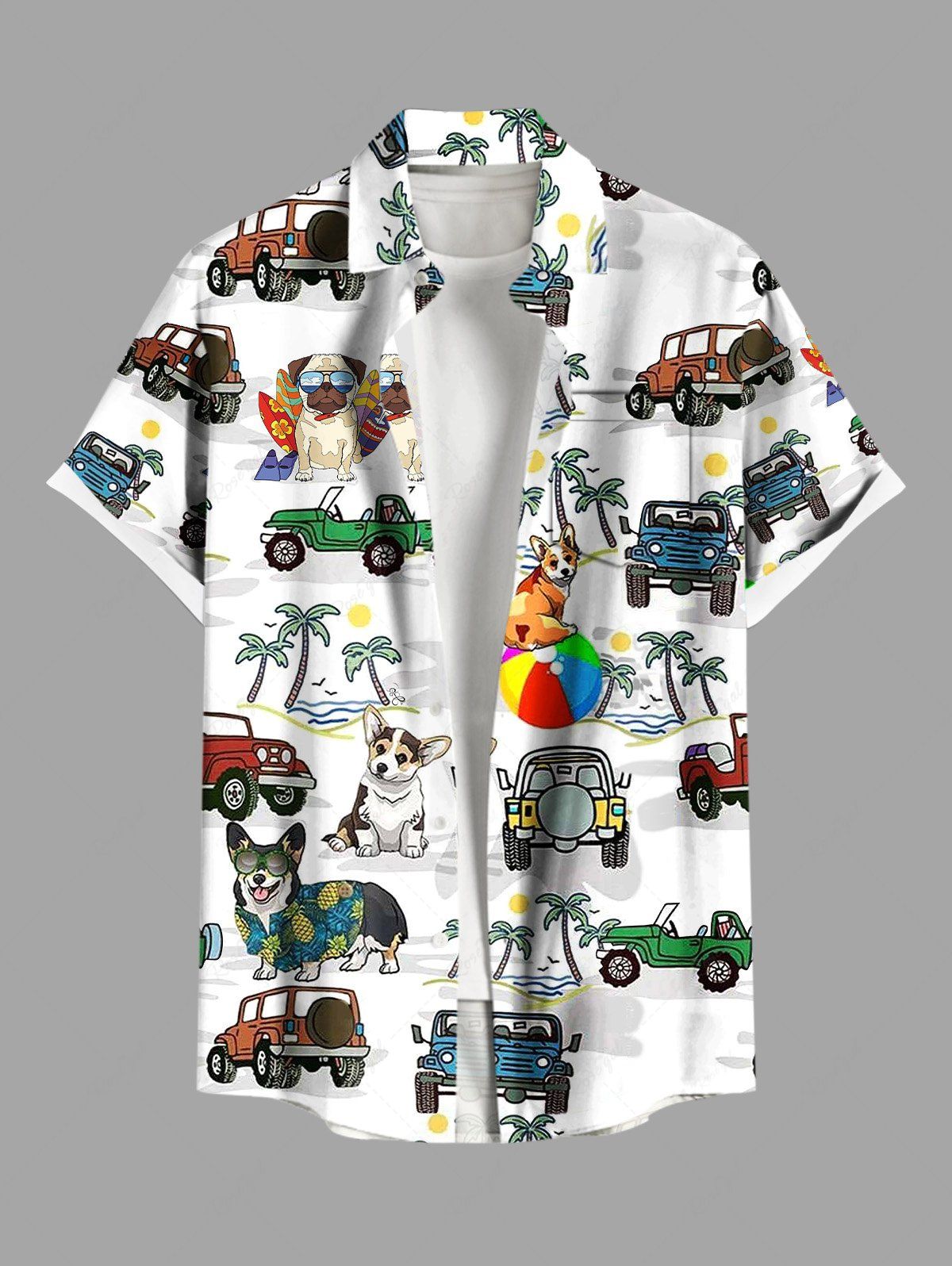 Coconut Tree Cars Dogs Sea Waves Print Hawaii Tank Top and Shirt Dog and Owner Matching Outfits