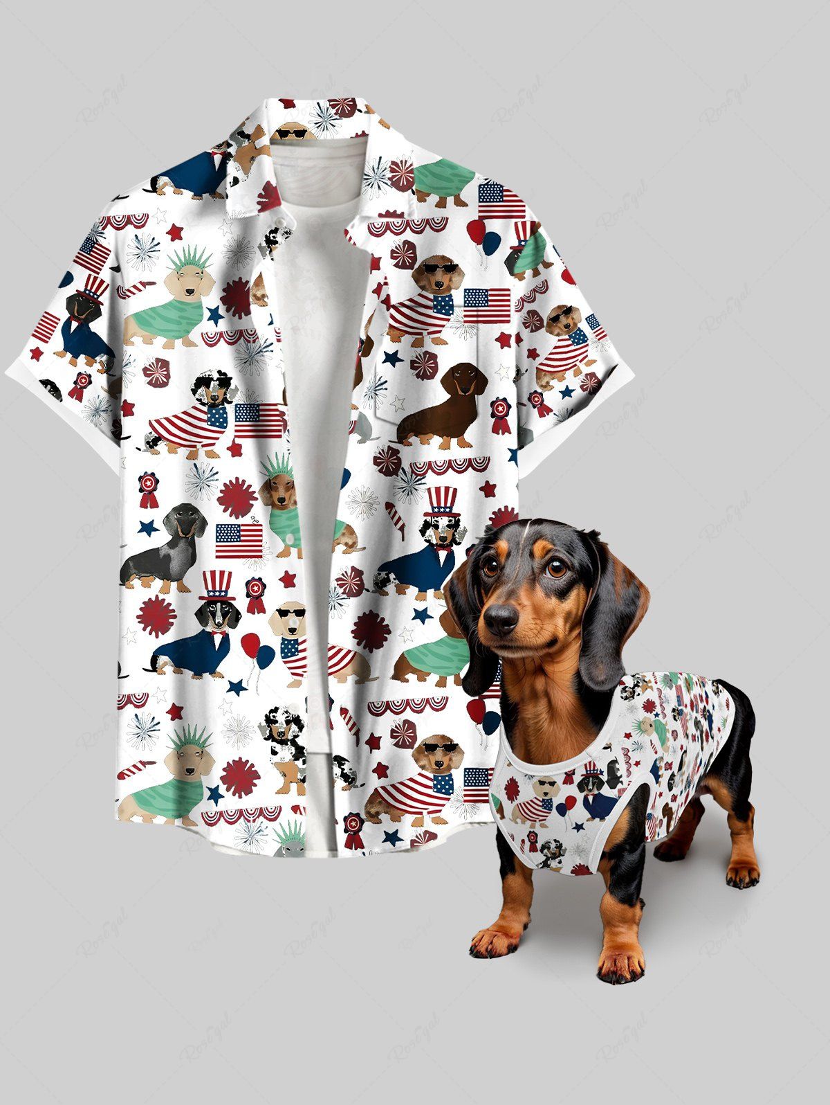 Patriotic American Flag Puppy Print Shirt Tank Top Dog And Owner Matching Outfits