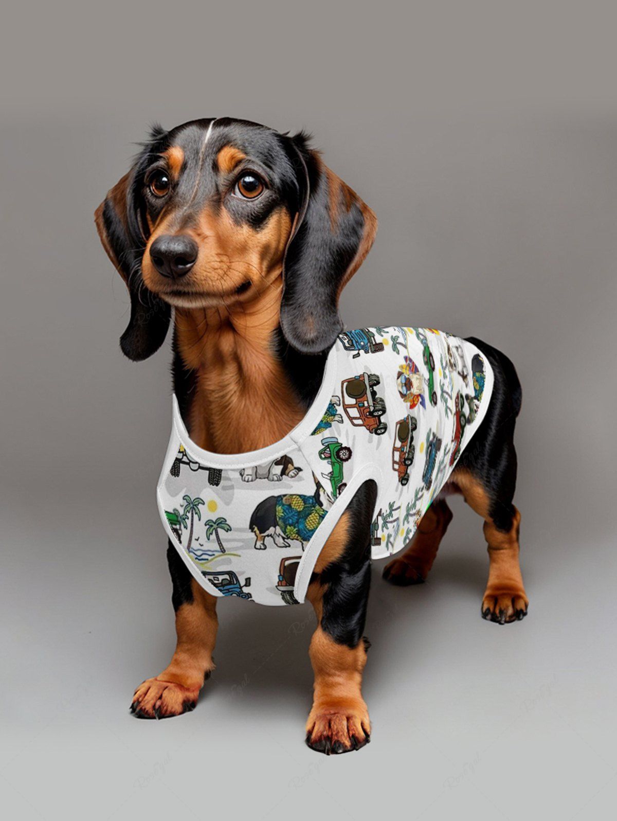 Coconut Tree Cars Dogs Sea Waves Print Hawaii Tank Top and Shirt Dog and Owner Matching Outfits