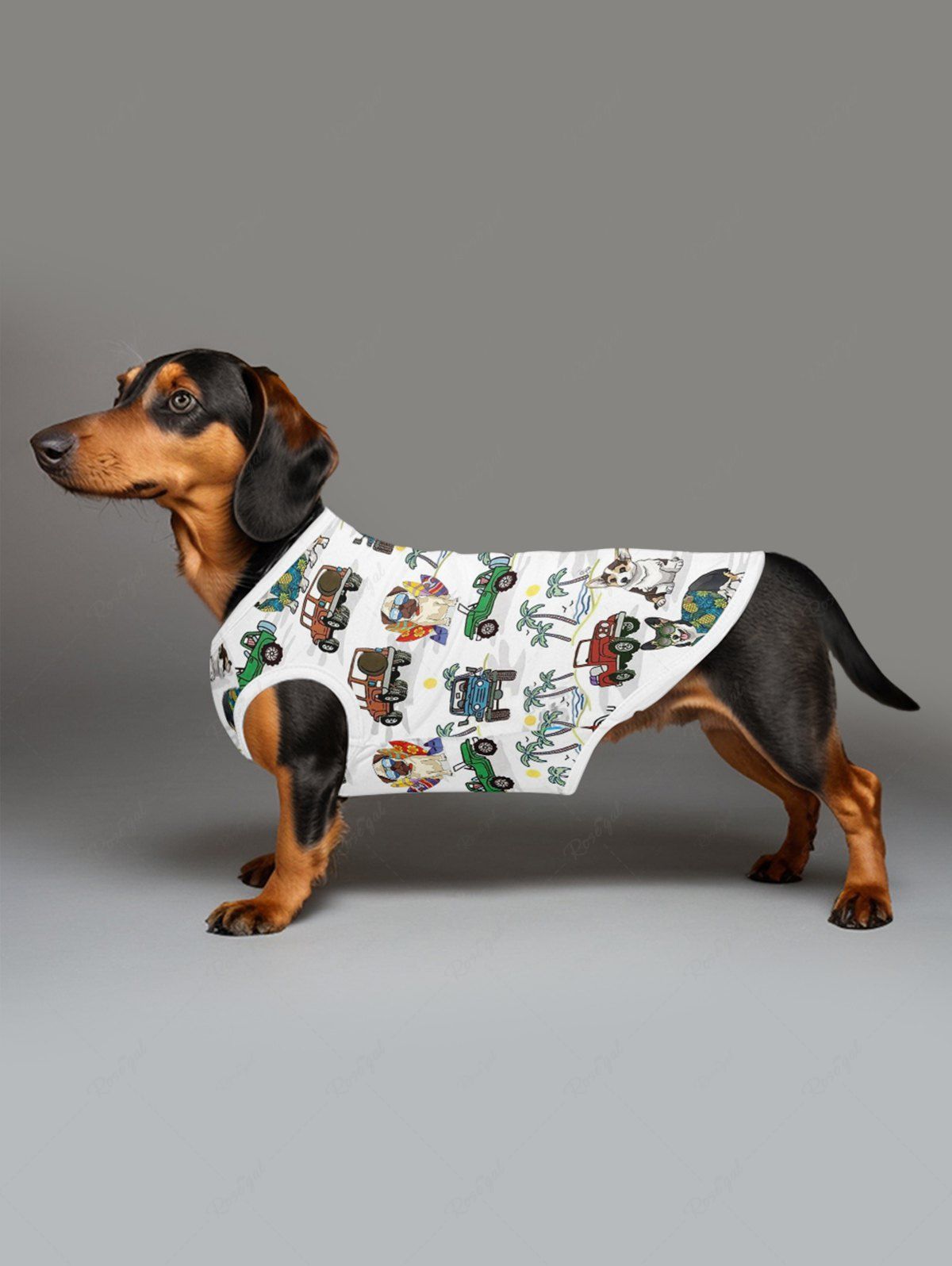 Pet's Coconut Tree Cars Dogs Sea Waves Printed Hawaii Tank Top