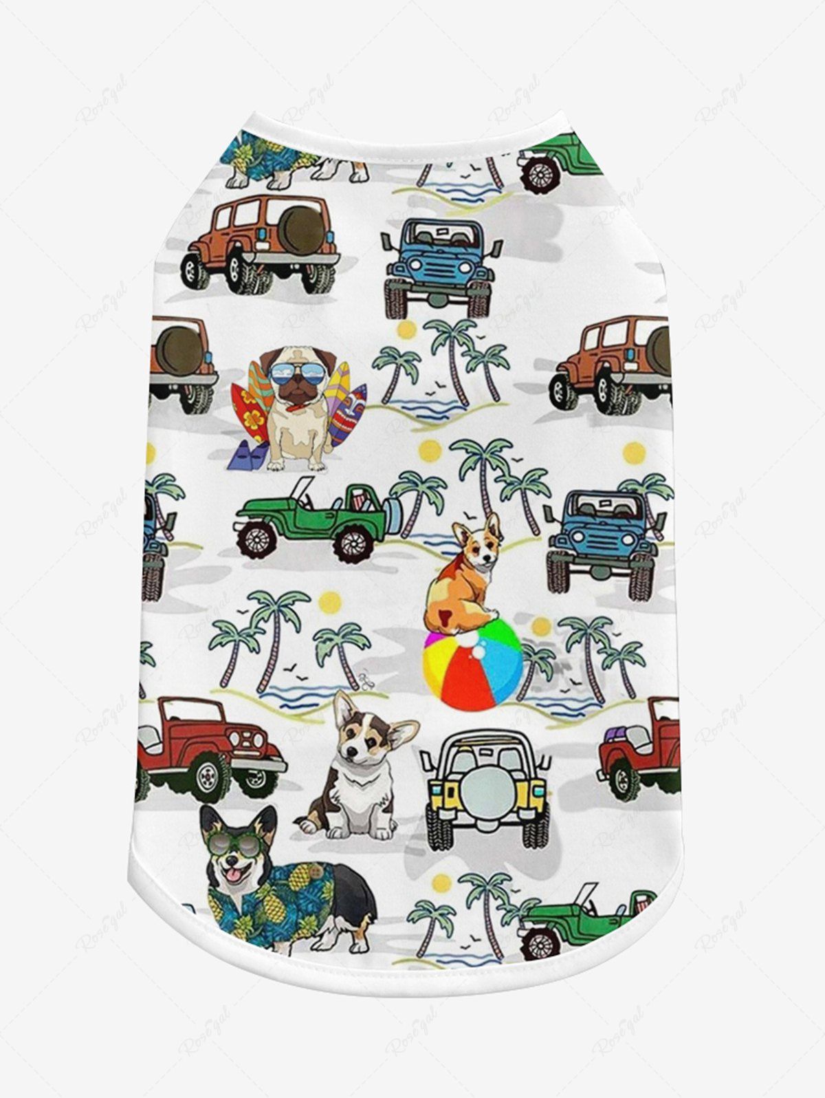 Pet's Coconut Tree Cars Dogs Sea Waves Printed Hawaii Tank Top
