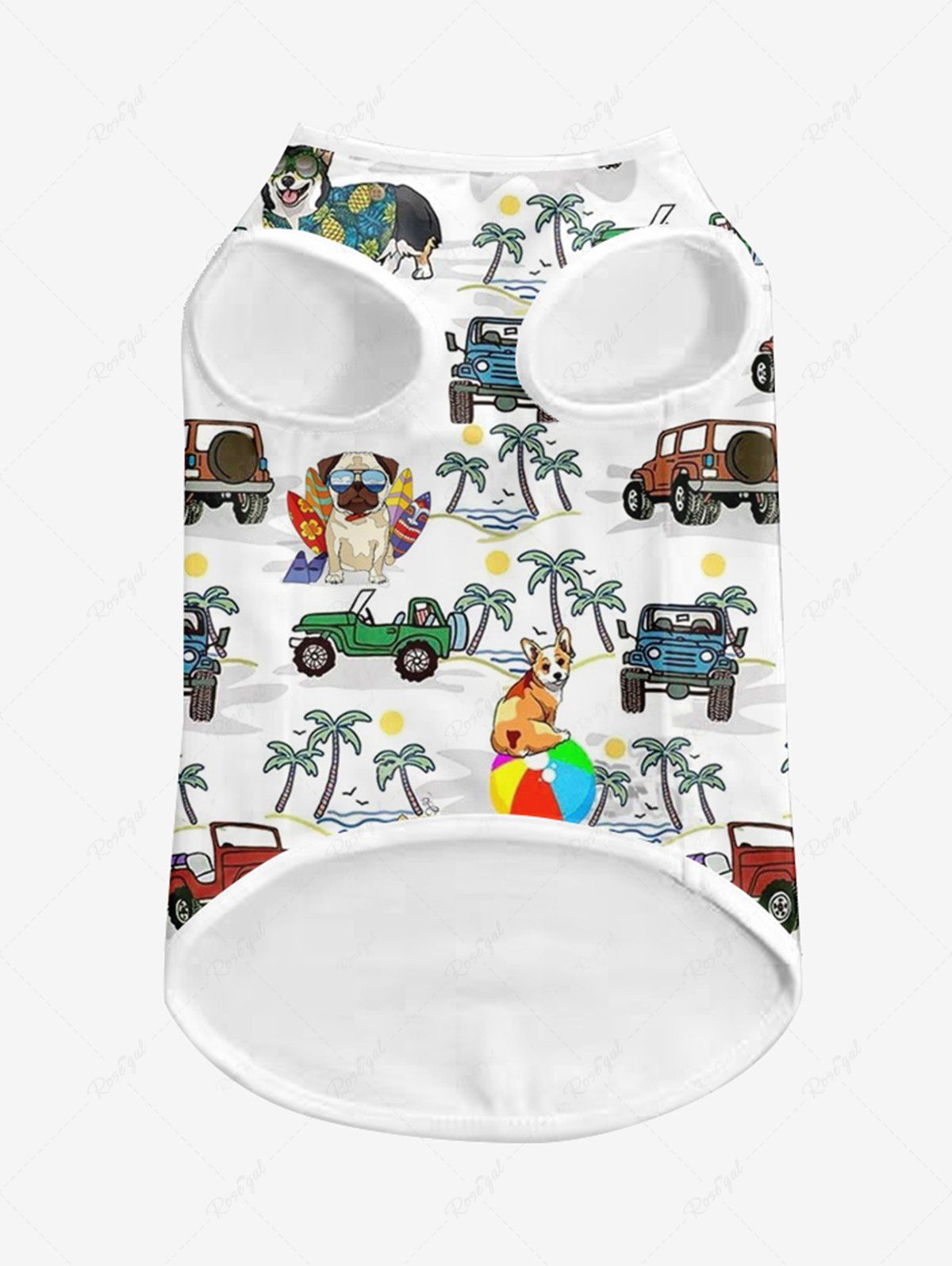 Coconut Tree Cars Dogs Sea Waves Print Hawaii Tank Top and Shirt Dog and Owner Matching Outfits