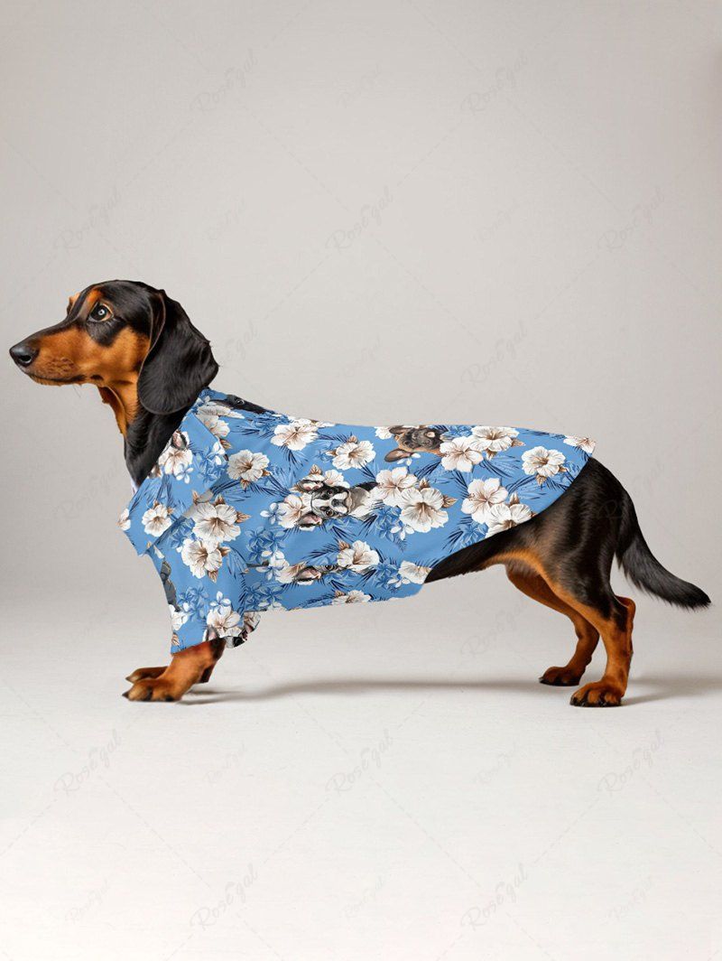 Pet's Tropical Leaves Hibiscus Floral Dog Printed Hawaii Button Shirt